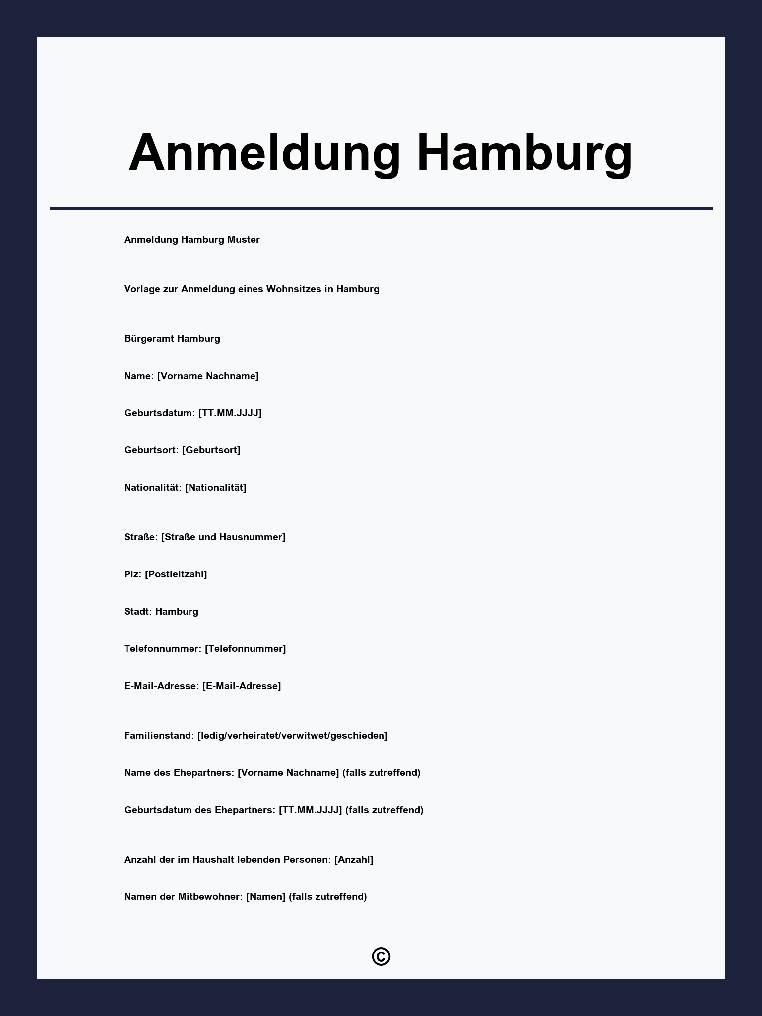 Anmeldung Hamburg Formular