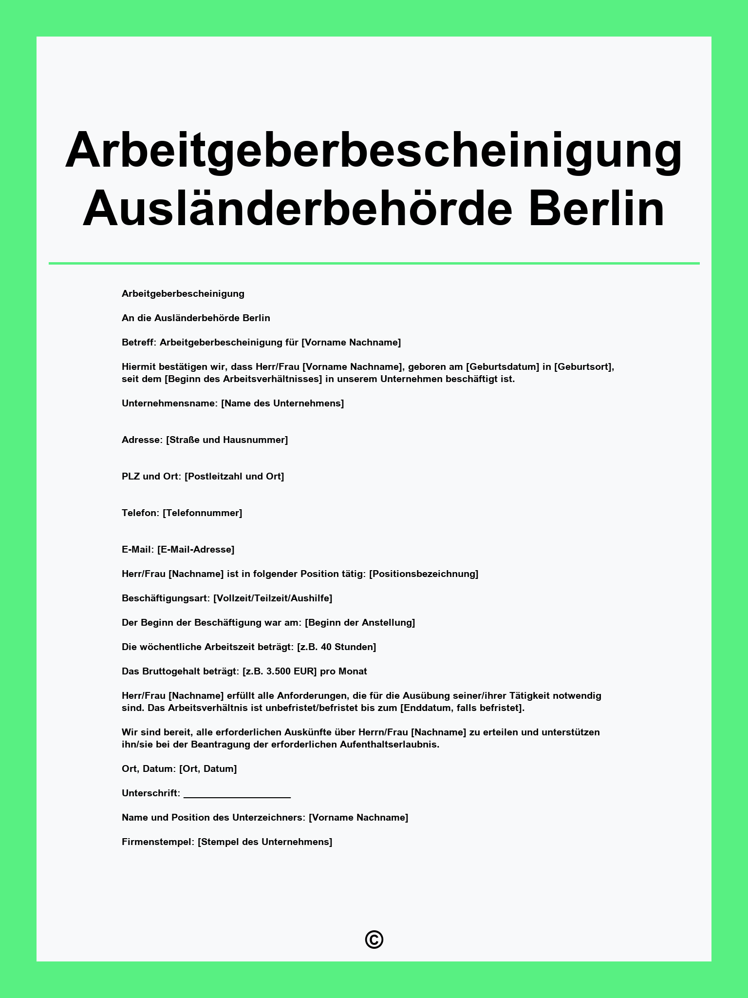 Arbeitgeberbescheinigung Ausländerbehörde Berlin