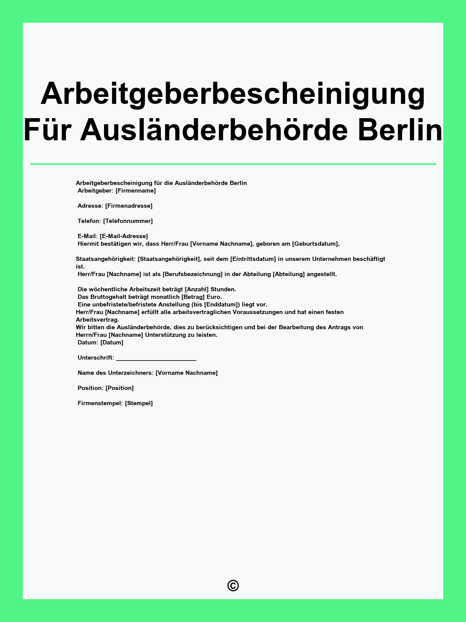 Arbeitgeberbescheinigung Für Ausländerbehörde Berlin