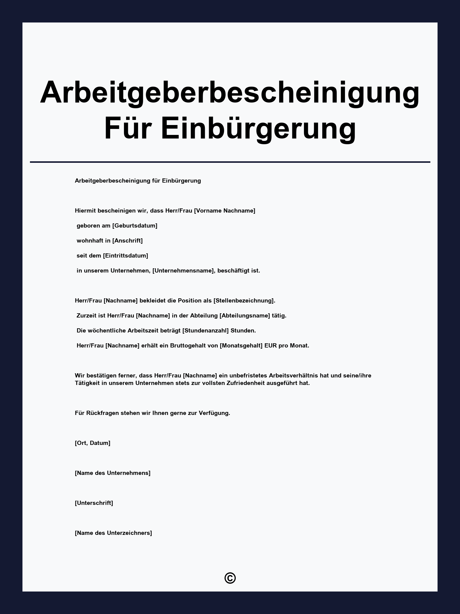 Arbeitgeberbescheinigung Für Einbürgerung