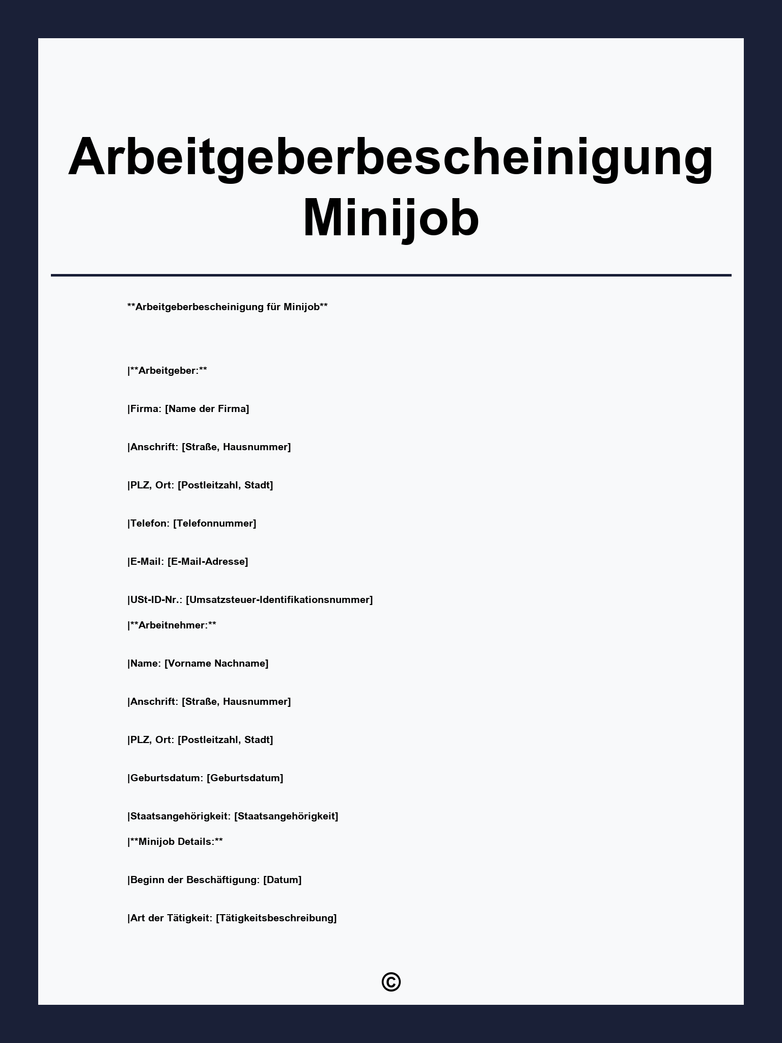 Arbeitgeberbescheinigung Minijob
