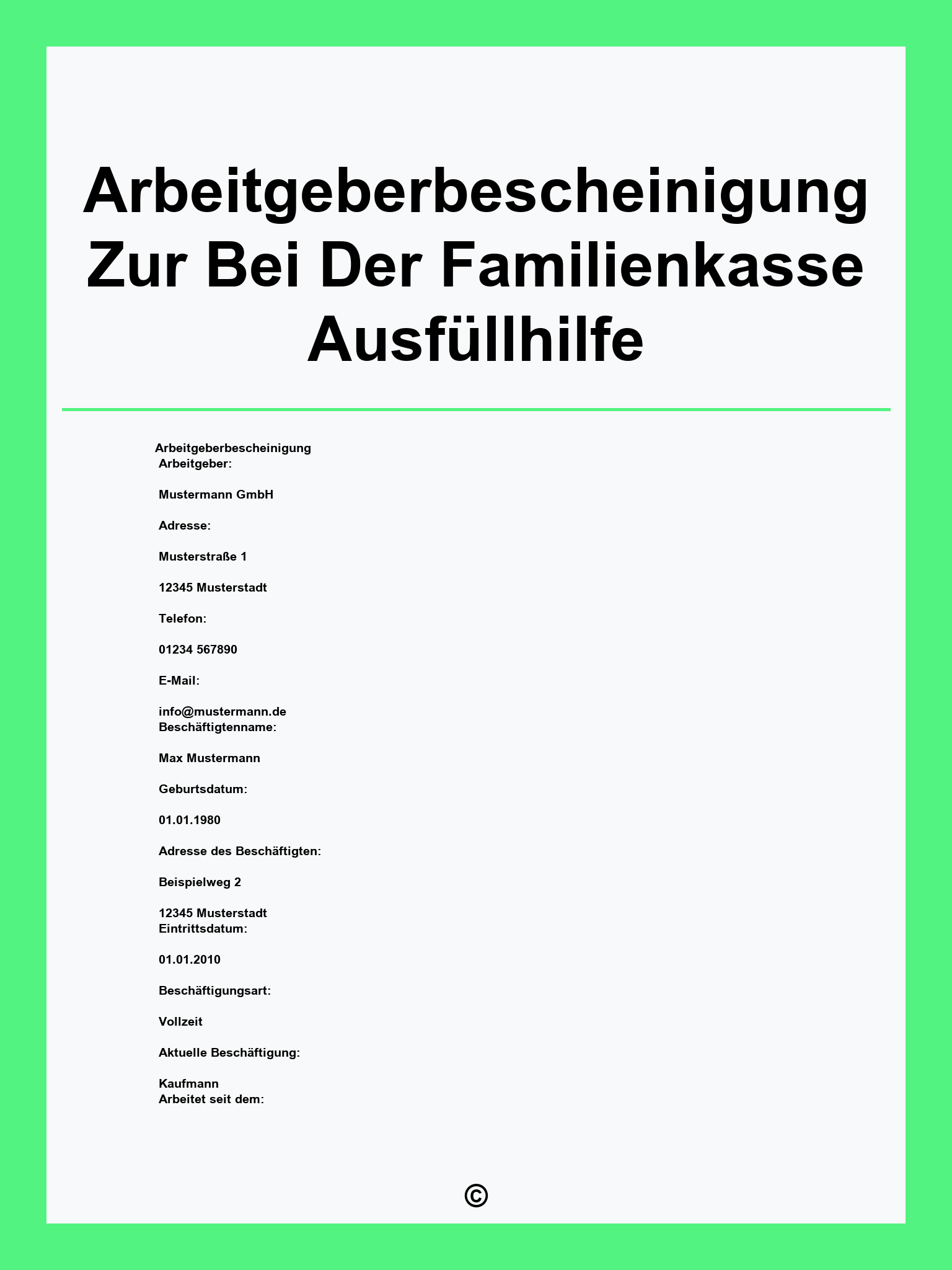Arbeitgeberbescheinigung Zur Vorlage Bei Der Familienkasse Ausfüllhilfe