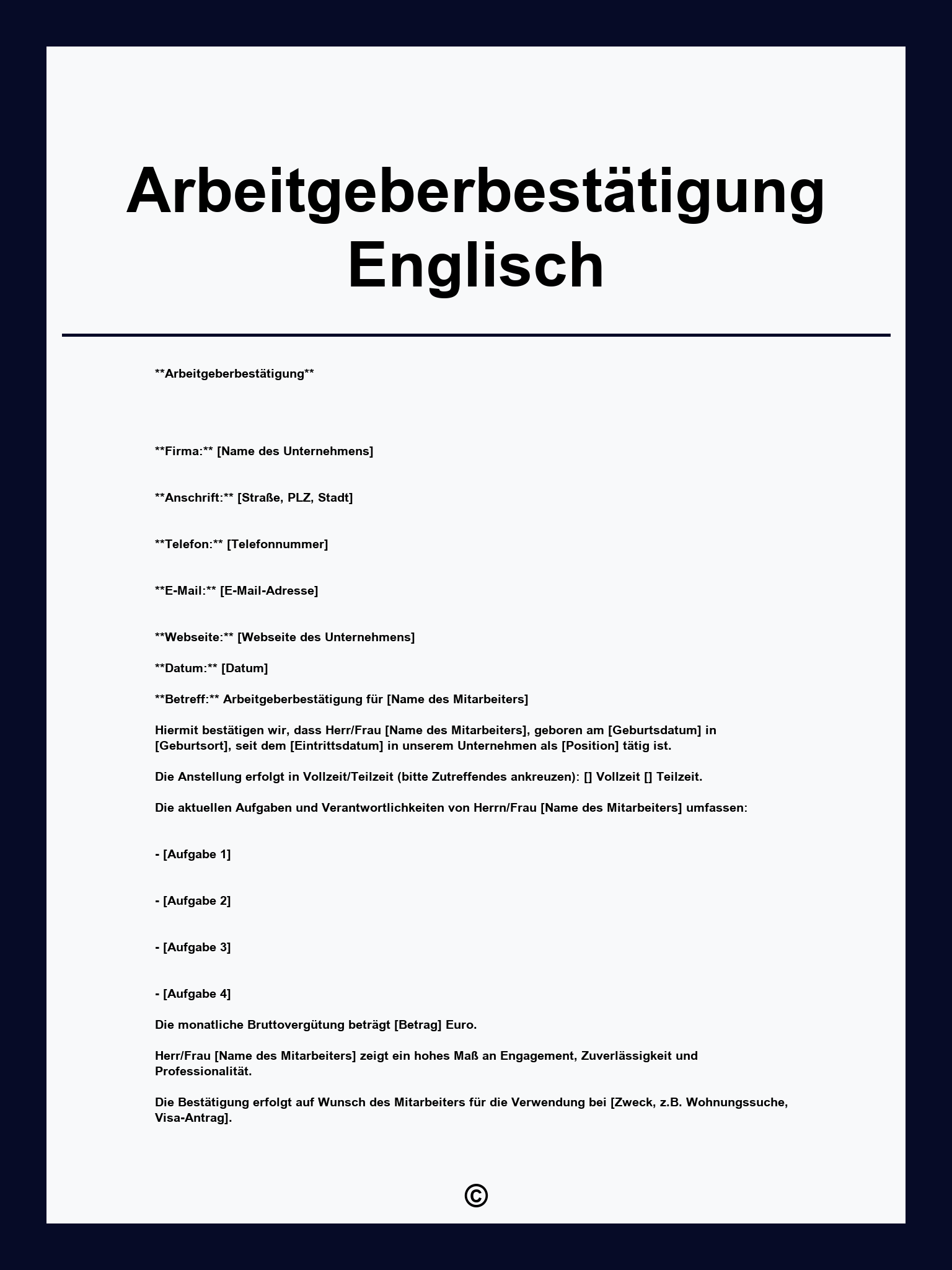 Arbeitgeberbestätigung Englisch