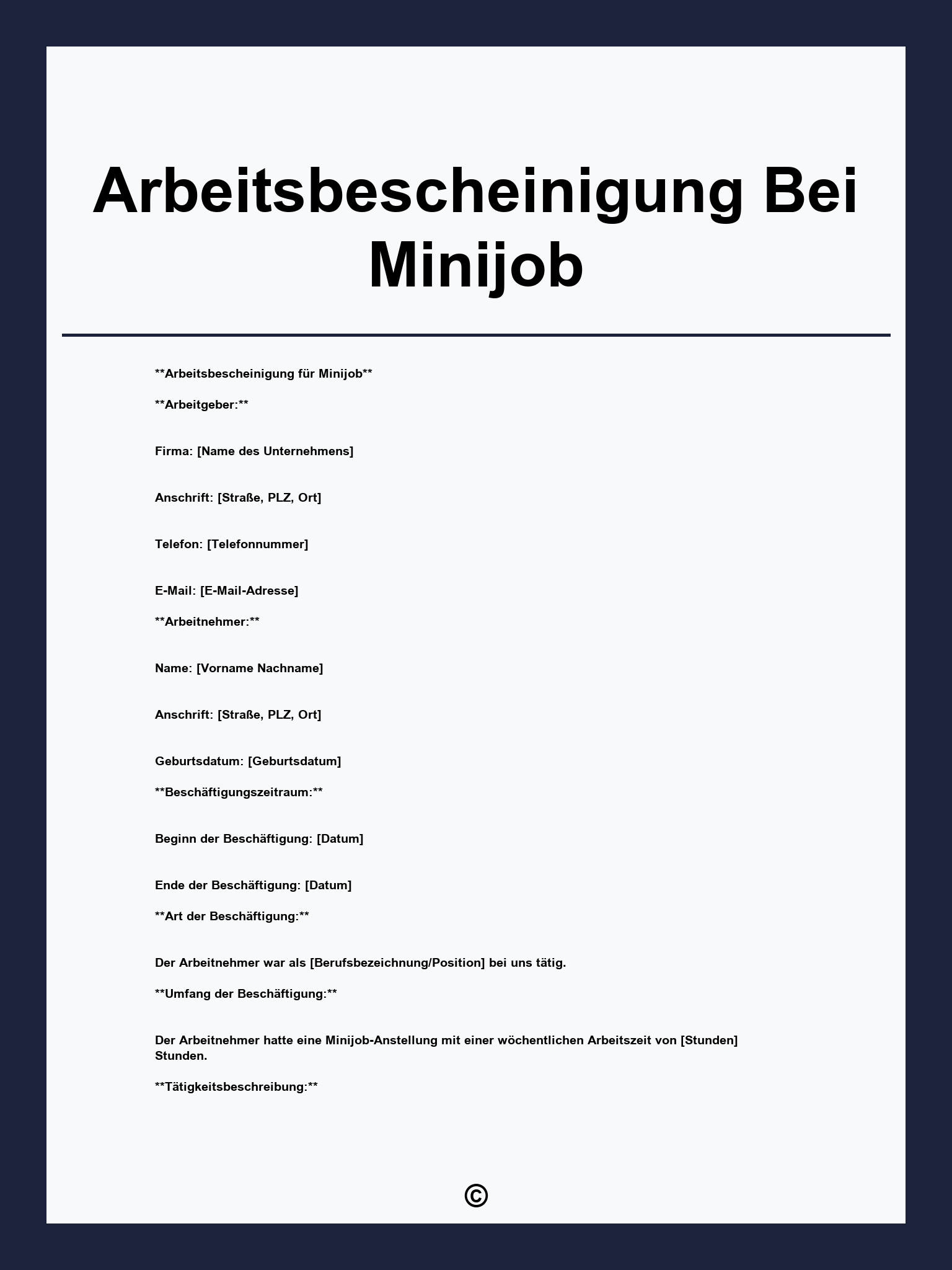 Arbeitsbescheinigung Bei Minijob