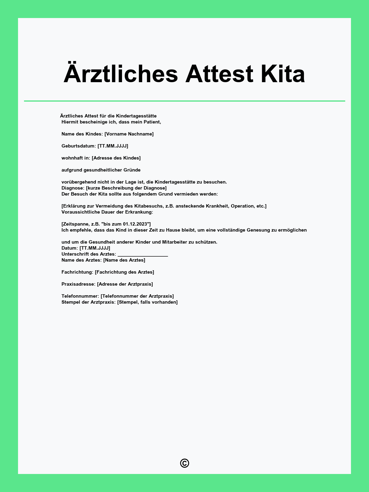Ärztliches Attest Kita Vorlage