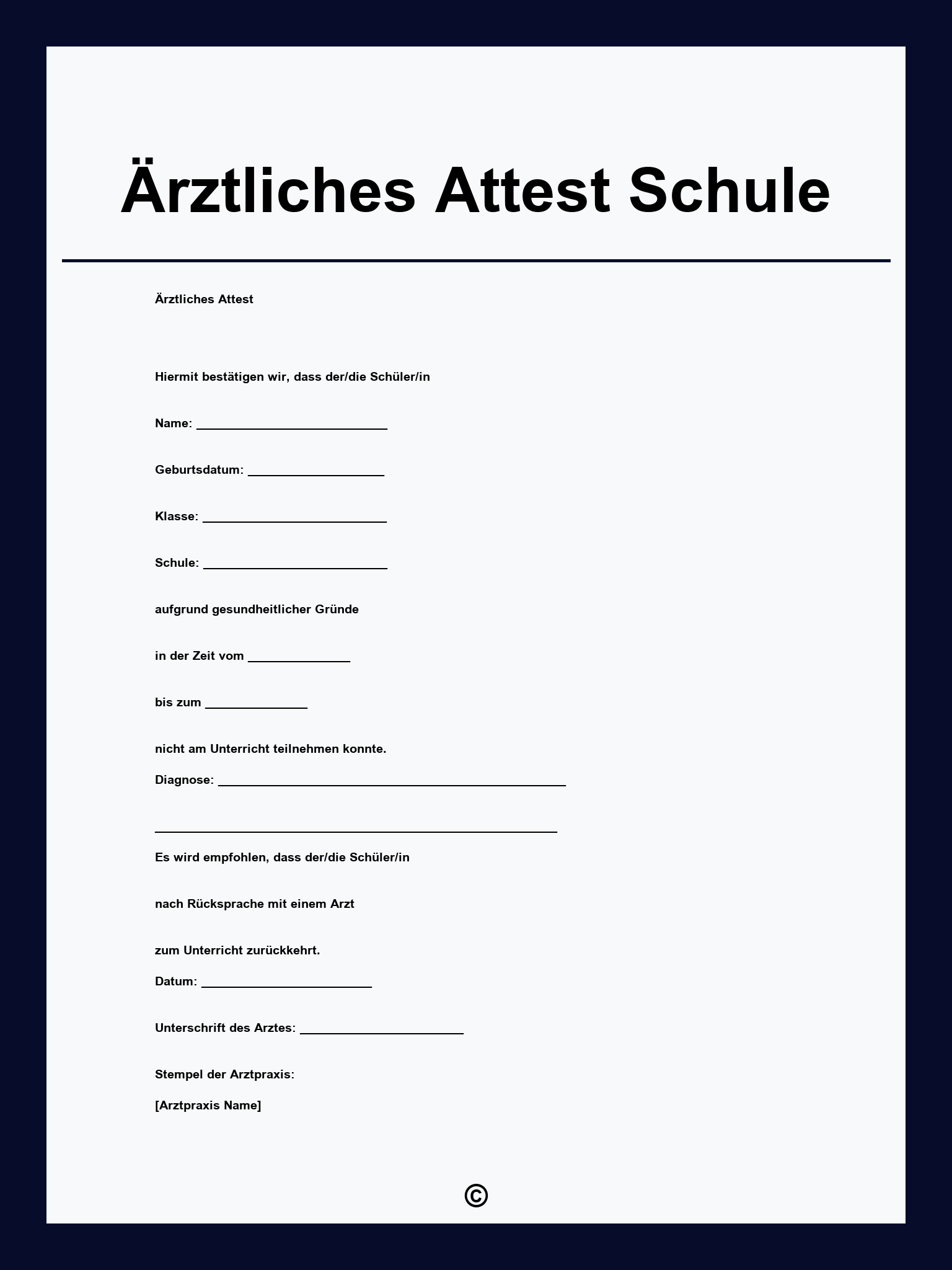 Ärztliches Attest Schule