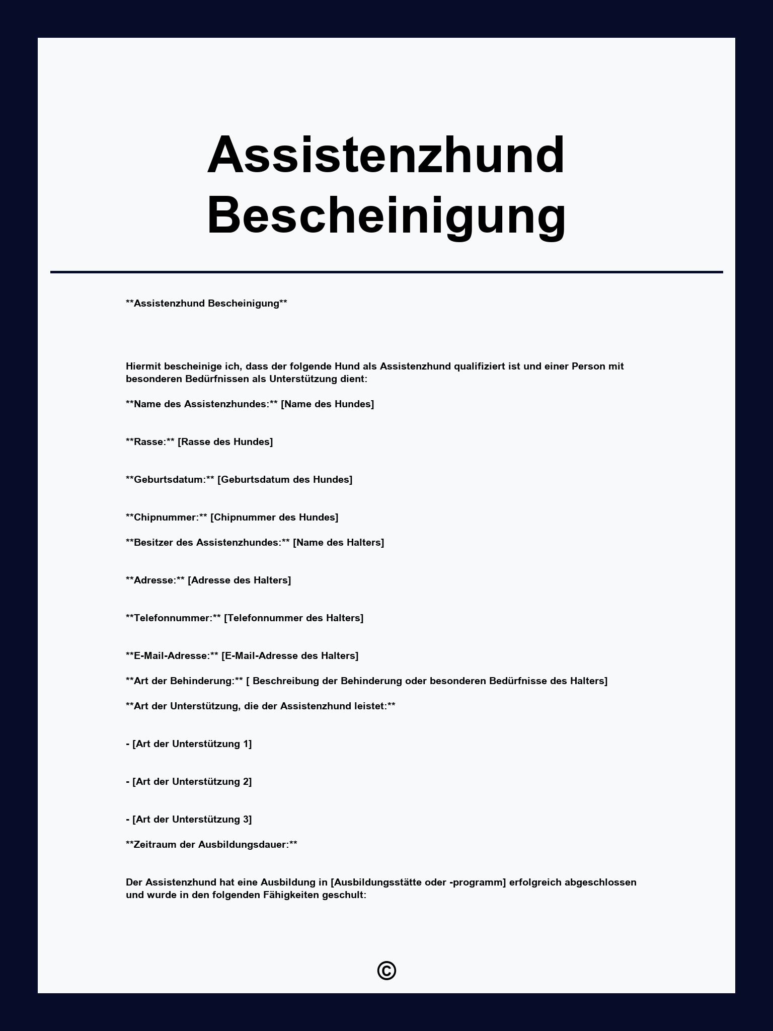 Assistenzhund Bescheinigung