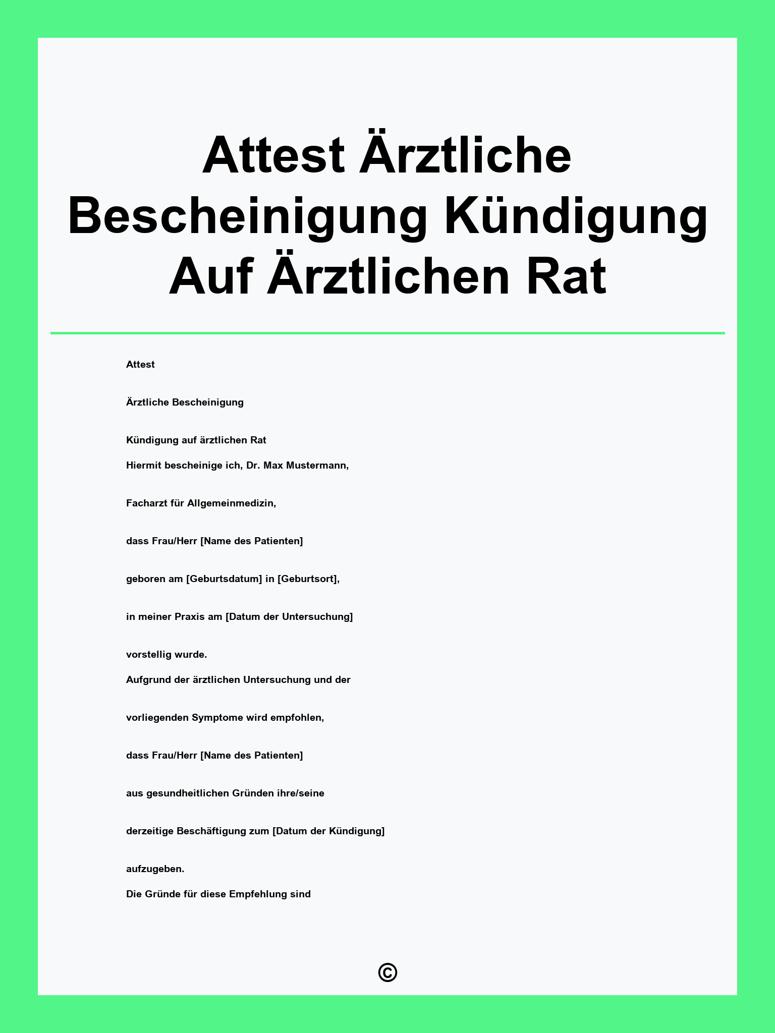 Attest Ärztliche Bescheinigung Kündigung Auf Ärztlichen Rat Formular