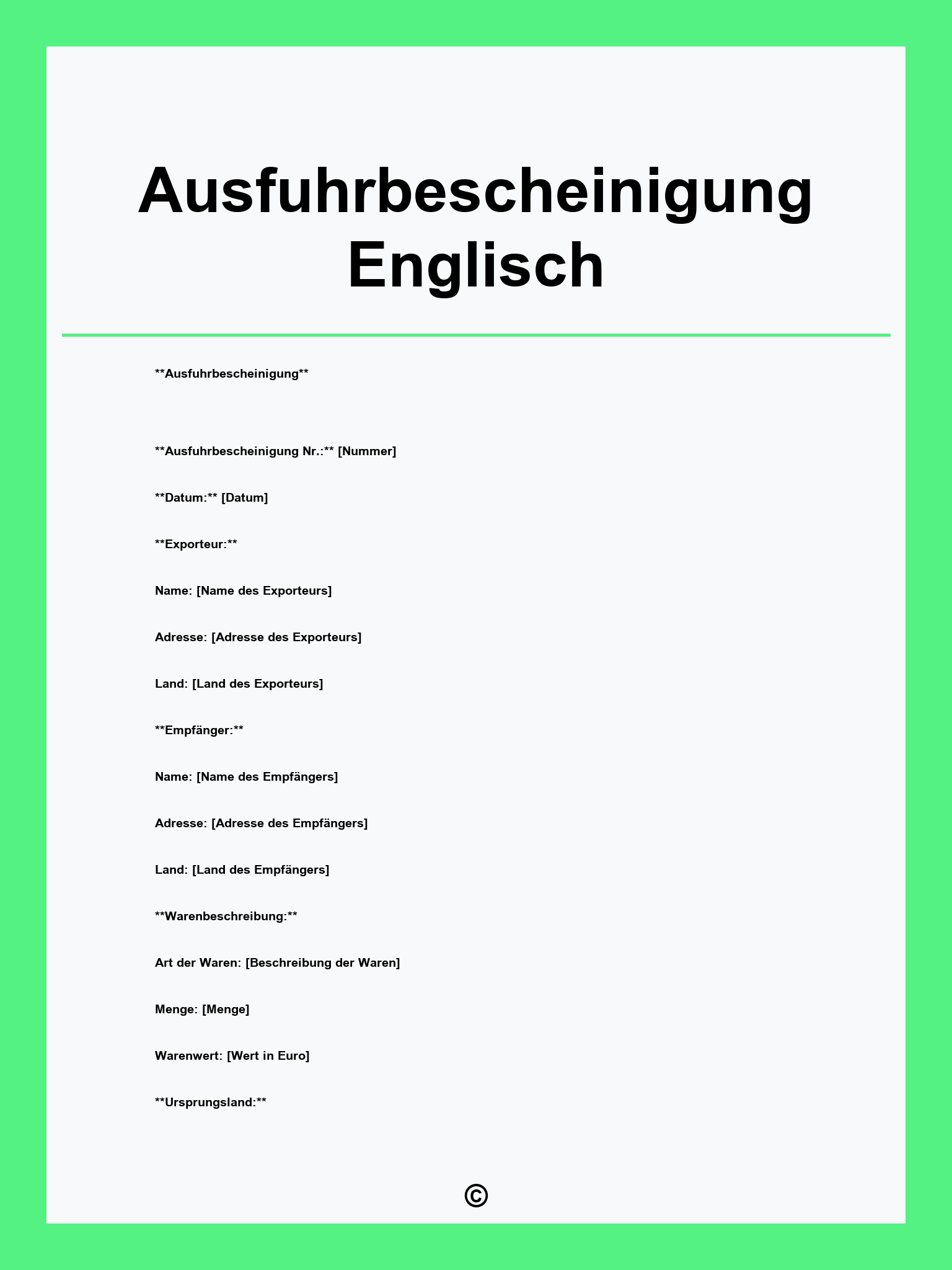 Ausfuhrbescheinigung Englisch Vorlage