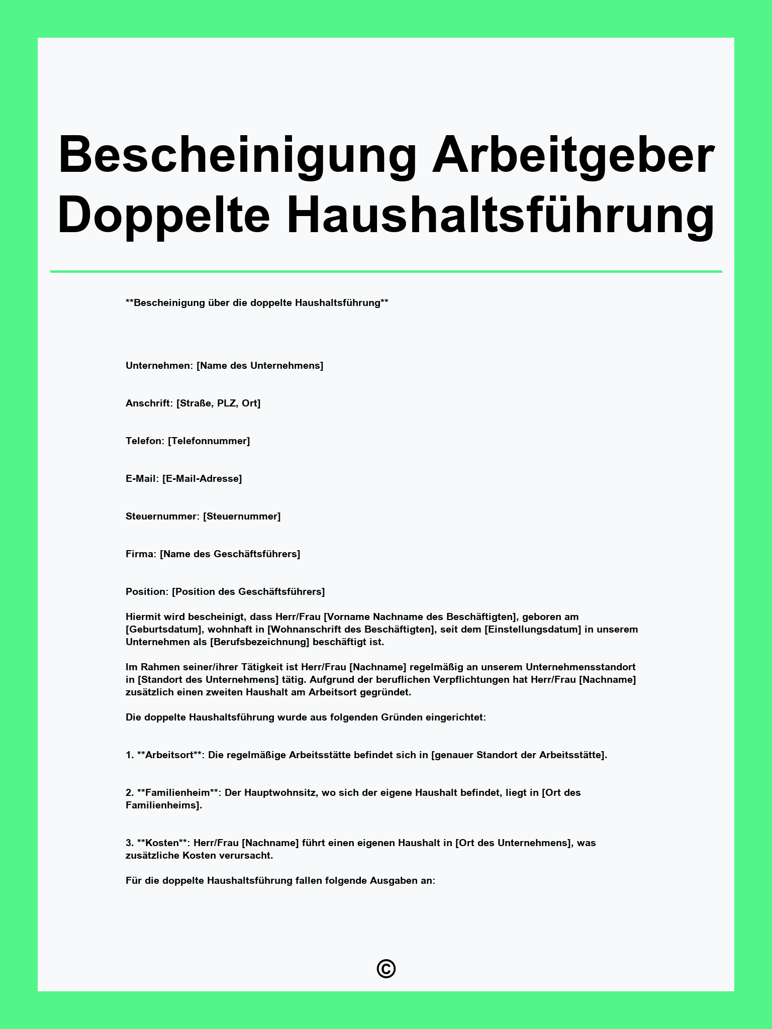 Muster Bescheinigung Arbeitgeber Doppelte Haushaltsführung