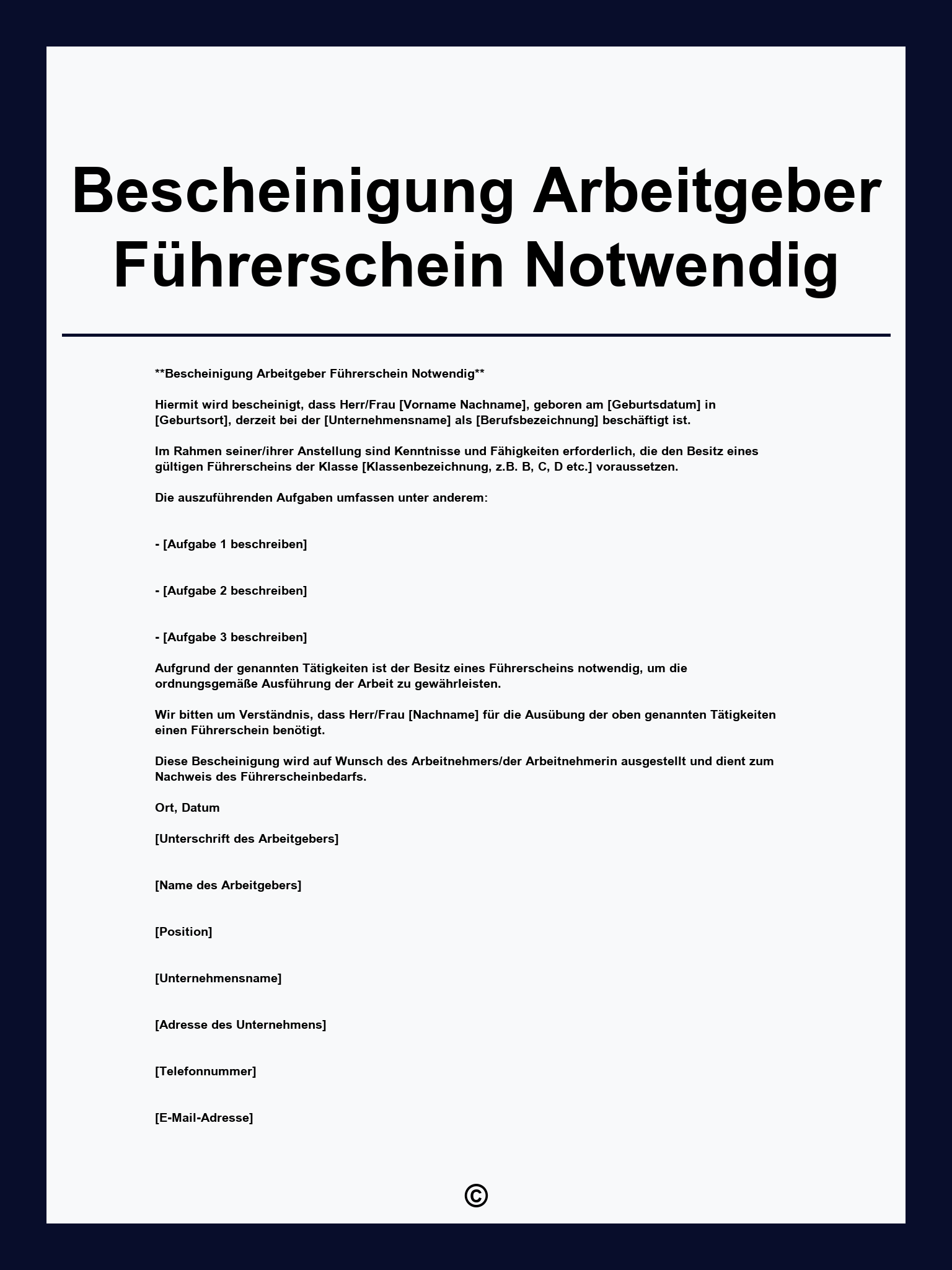 Vorlage Bescheinigung Arbeitgeber Führerschein Notwendig Muster