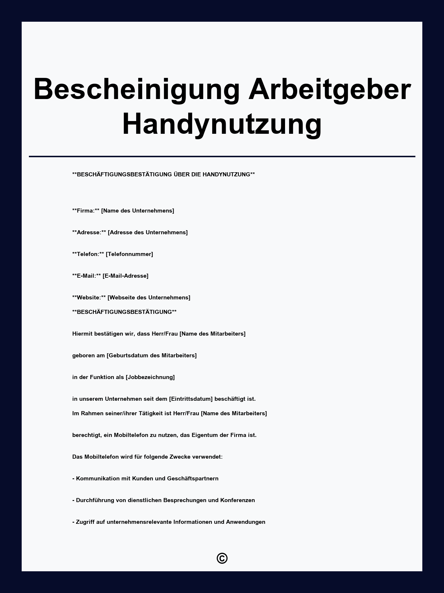 Bescheinigung Arbeitgeber Handynutzung Vorlage