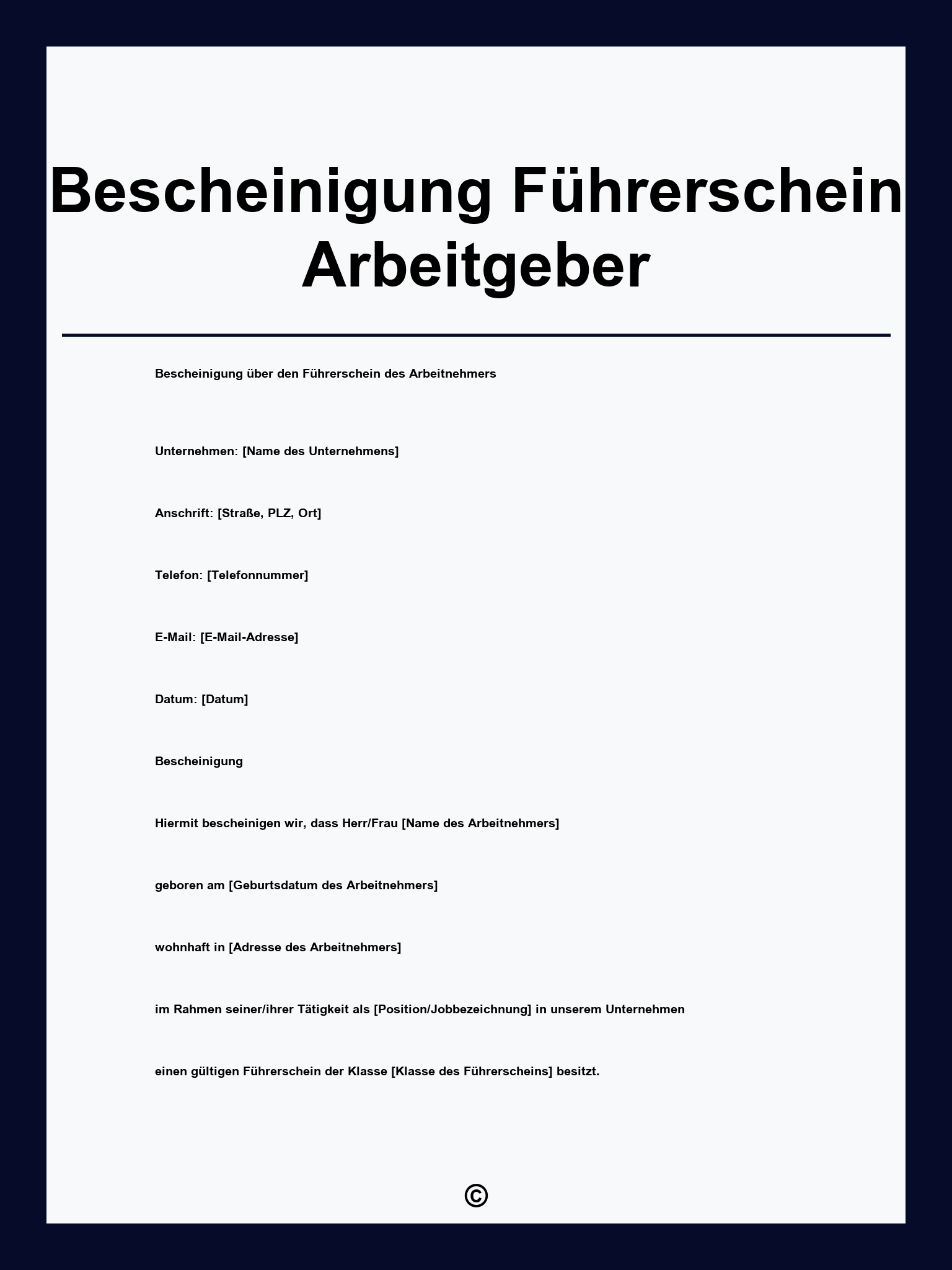 Bescheinigung Führerschein Arbeitgeber