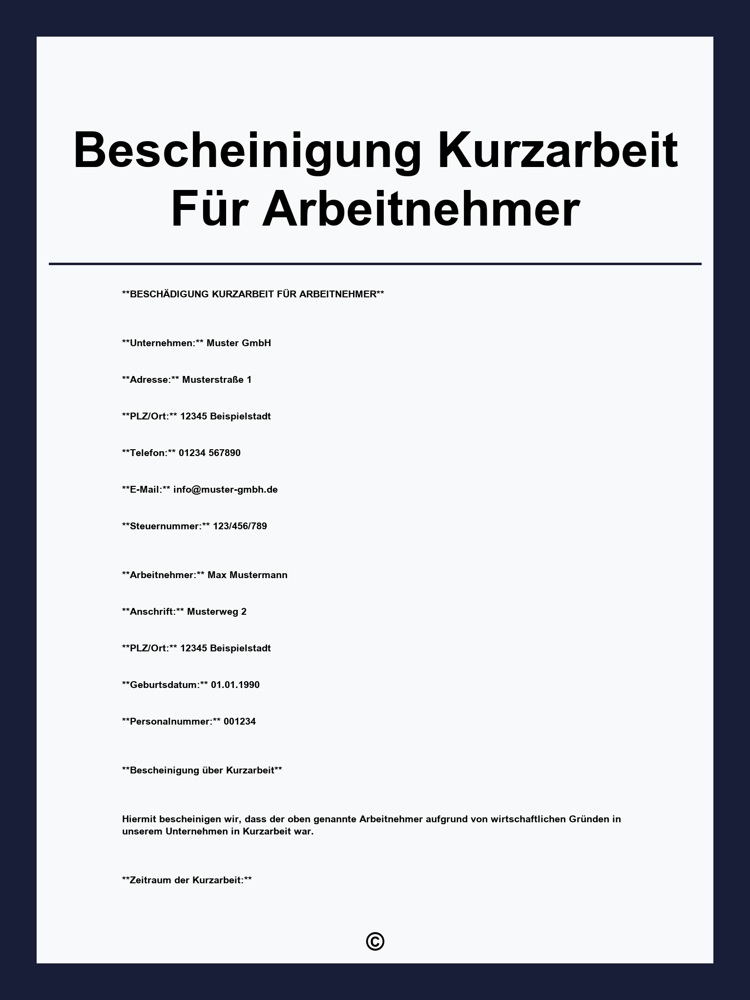 Bescheinigung Kurzarbeit Für Arbeitnehmer