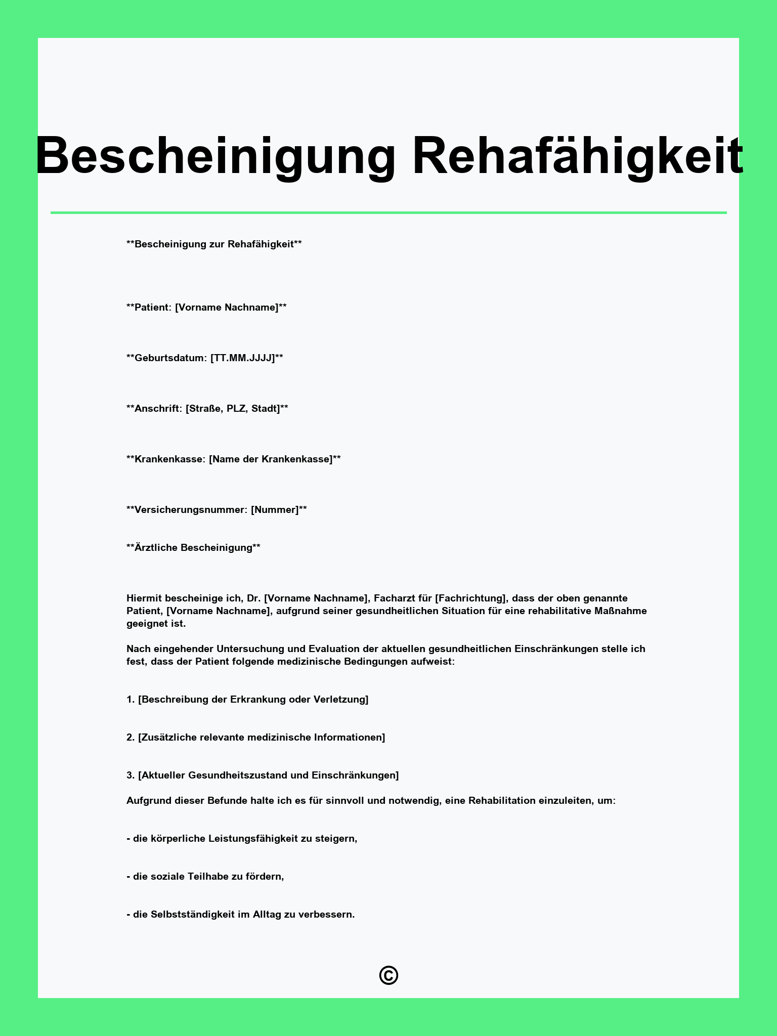 Bescheinigung Rehafähigkeit