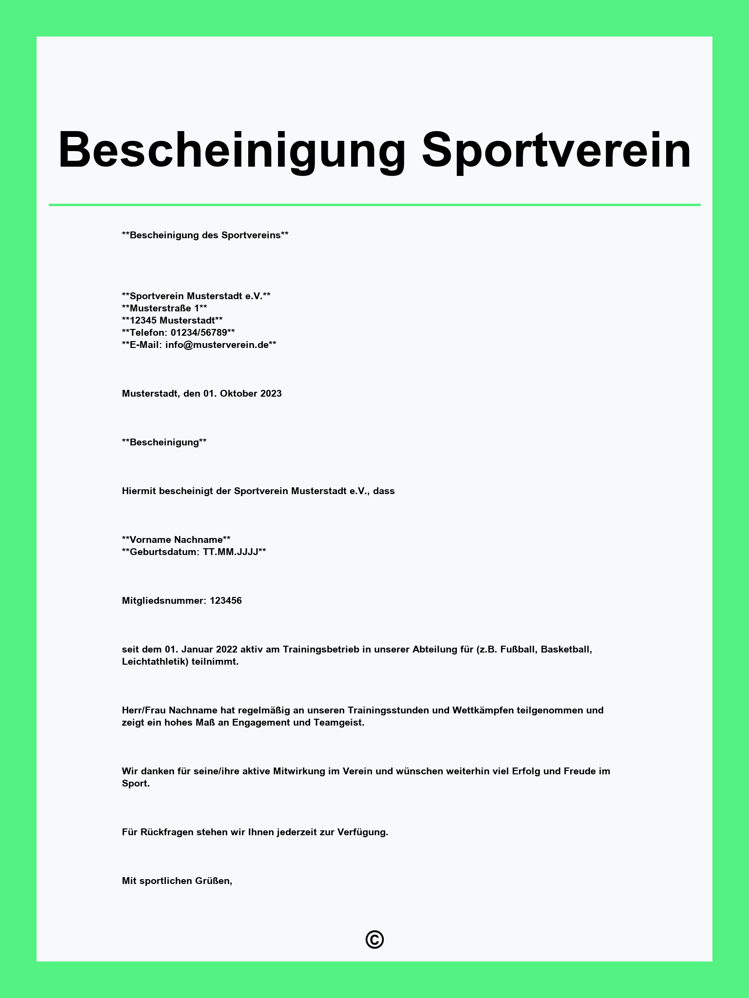 Bescheinigung Sportverein