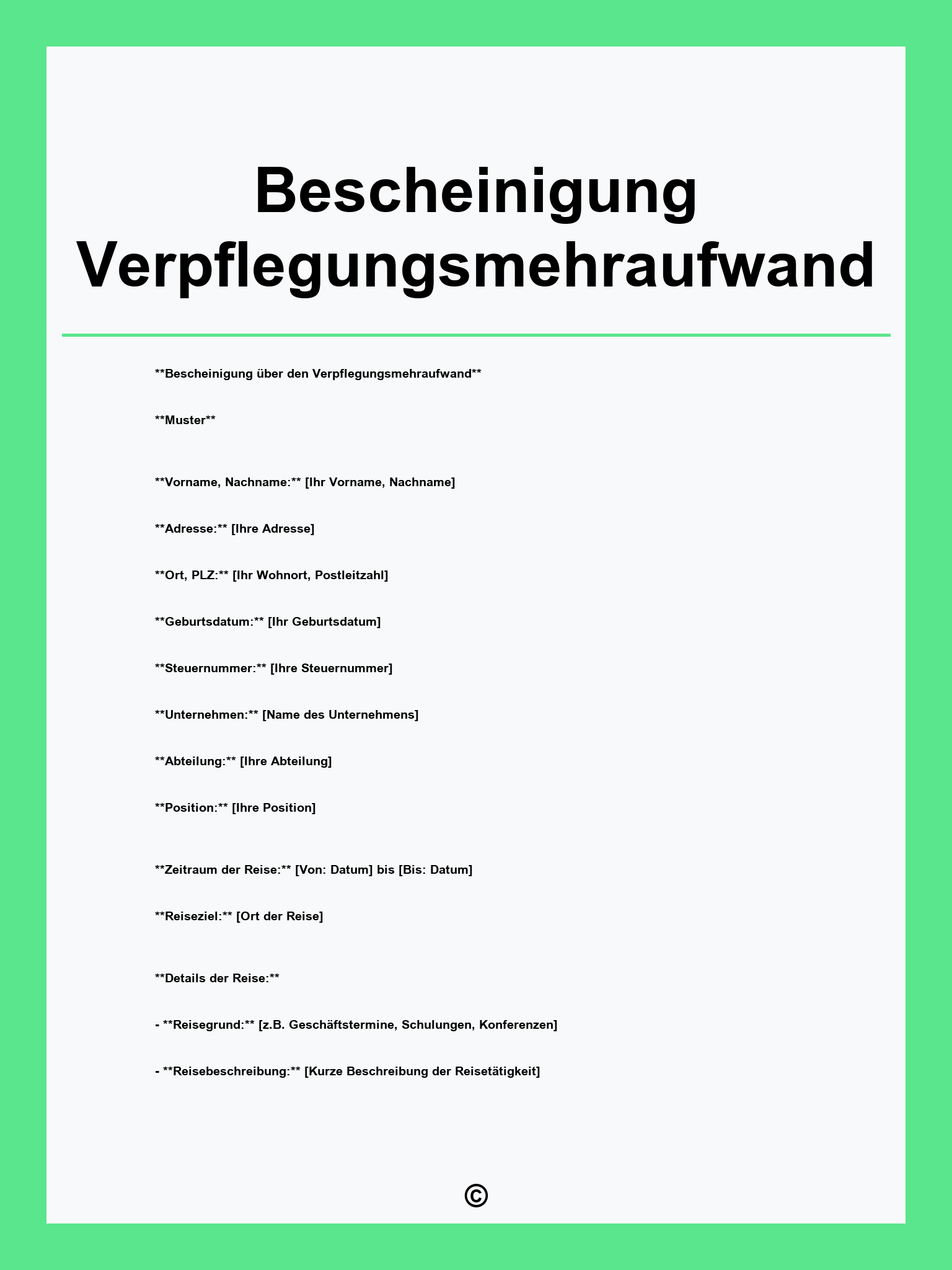 Bescheinigung Verpflegungsmehraufwand Muster