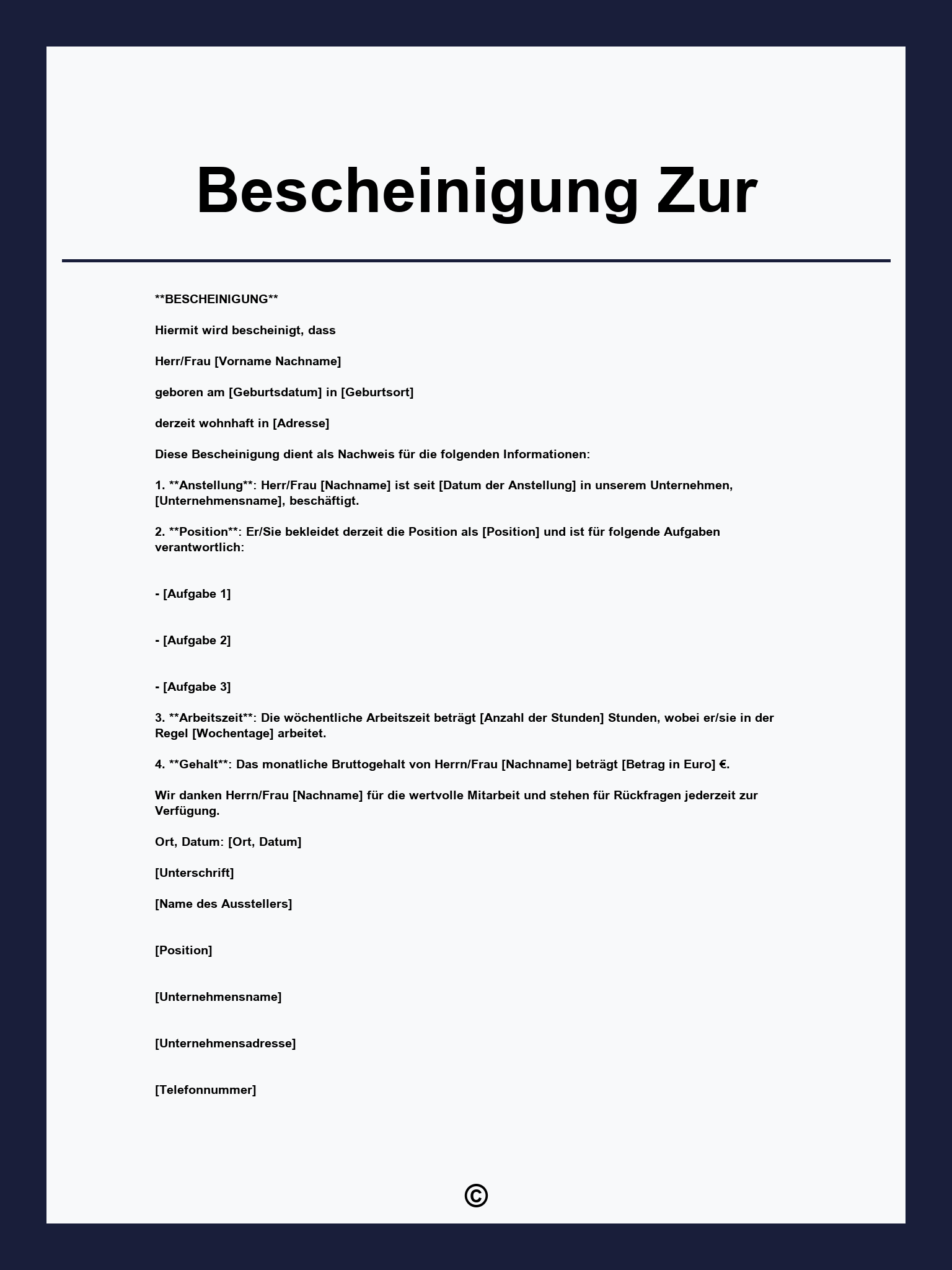 Bescheinigung Zur Vorlage