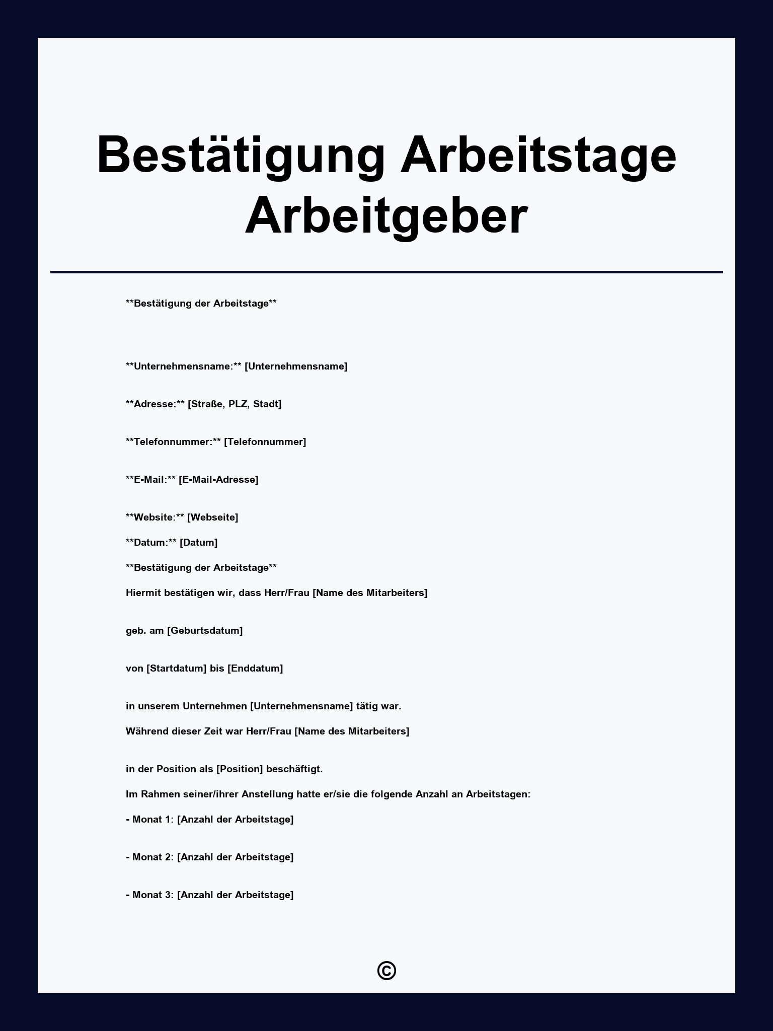 Bestätigung Arbeitstage Arbeitgeber