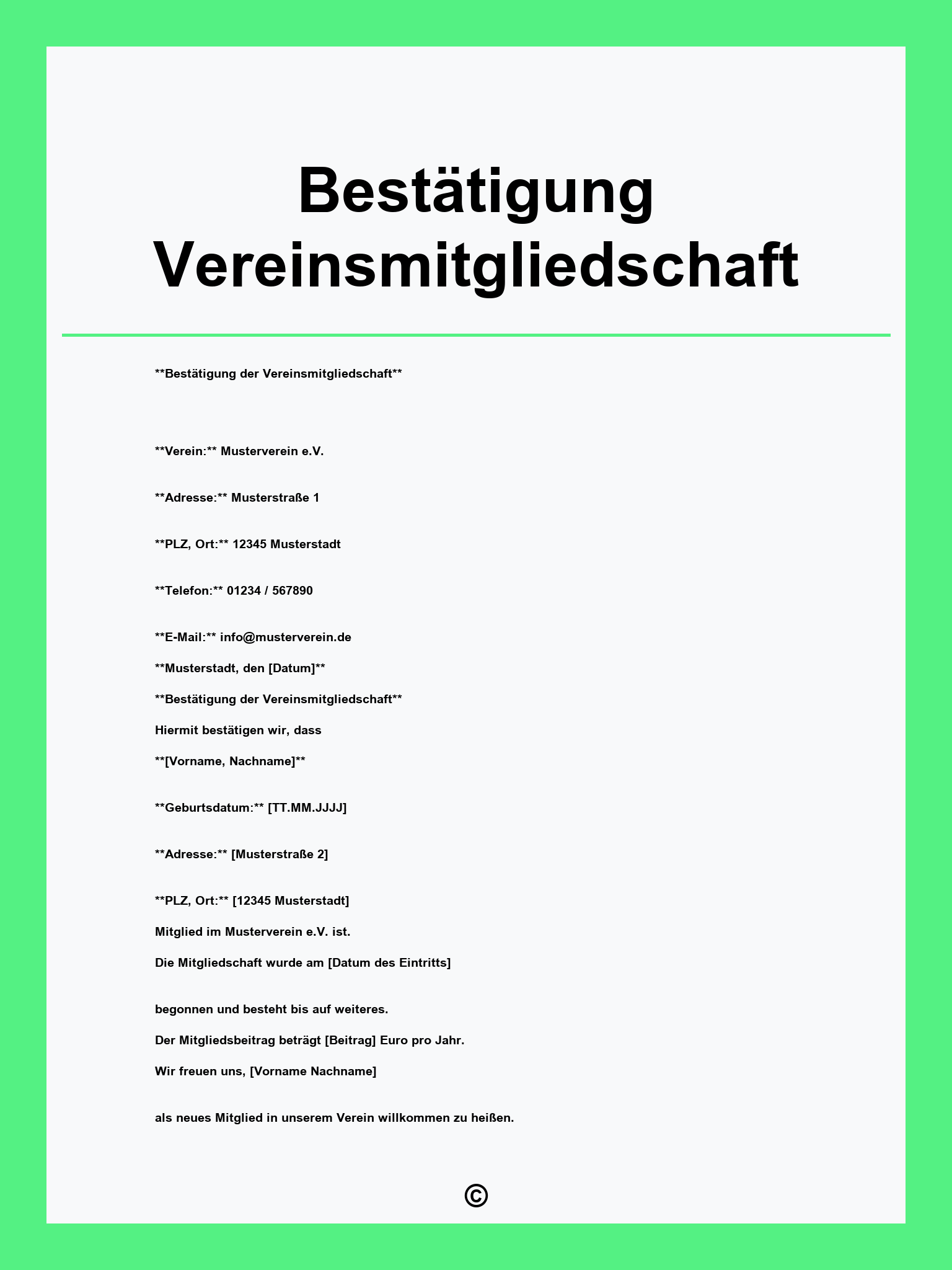 Bestätigung Vereinsmitgliedschaft Muster