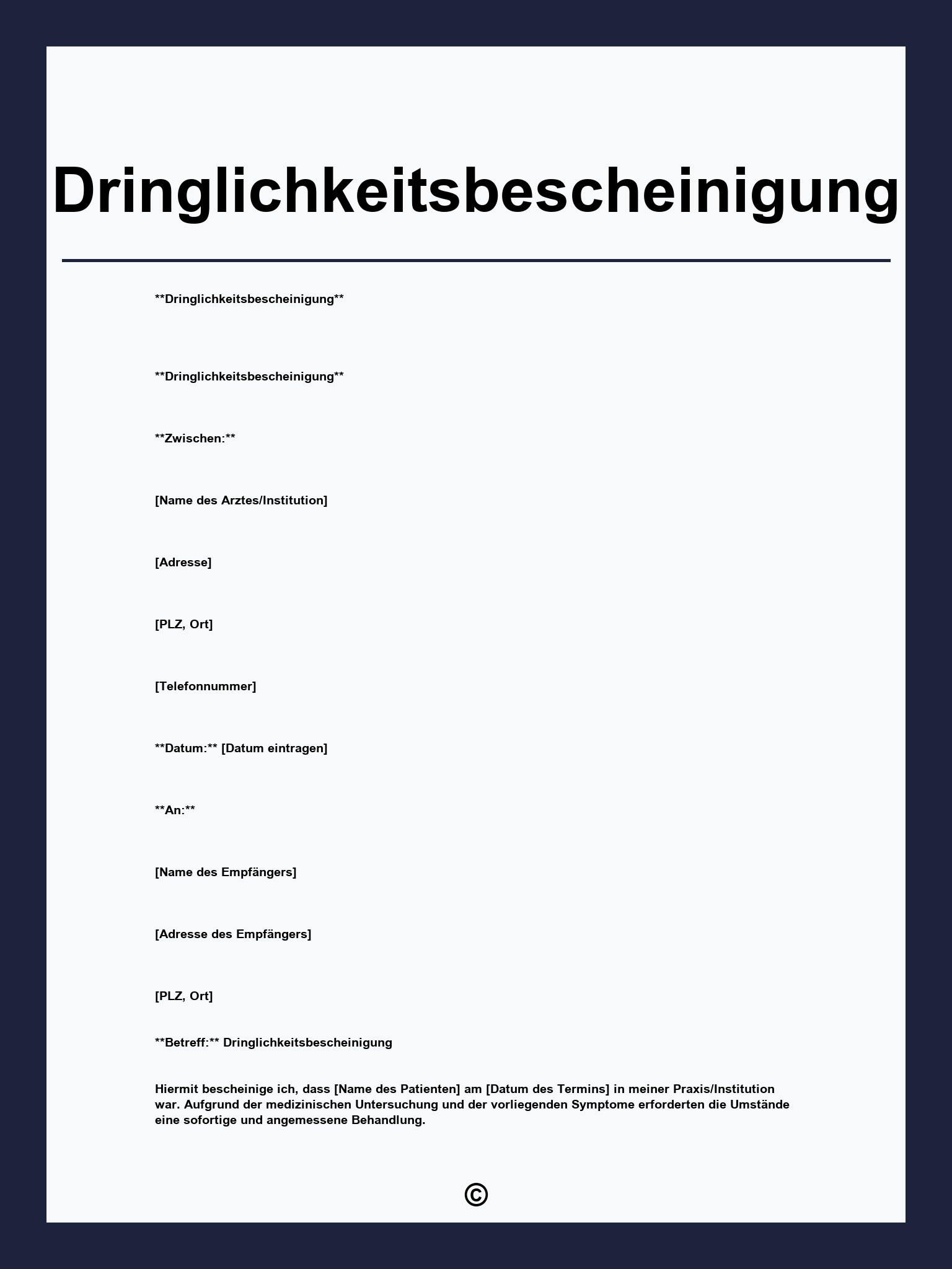 Dringlichkeitsbescheinigung
