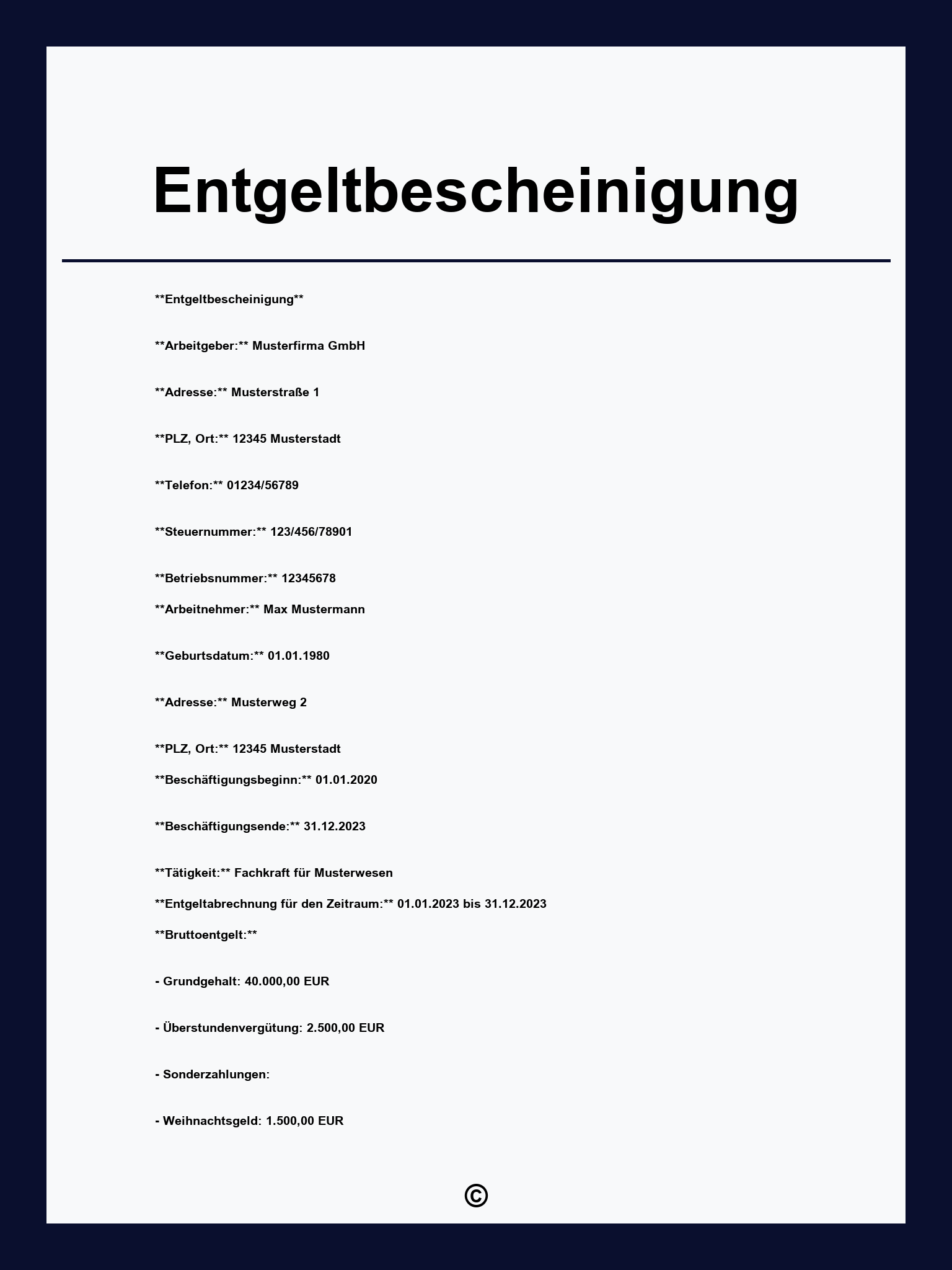 Entgeltbescheinigung Muster