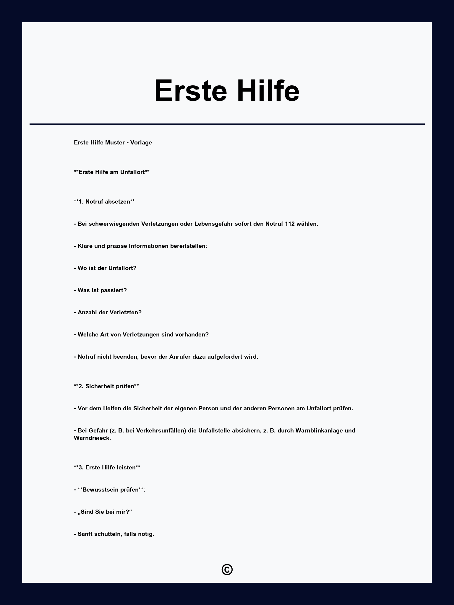 Erste-Hilfe Vordruck