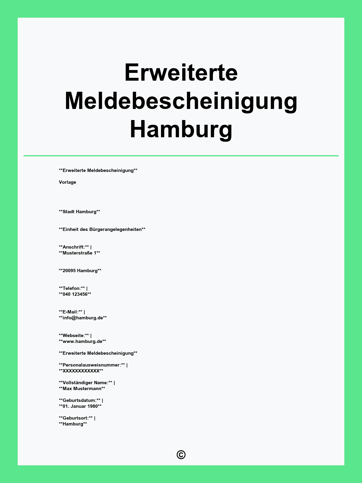 Erweiterte Meldebescheinigung Hamburg