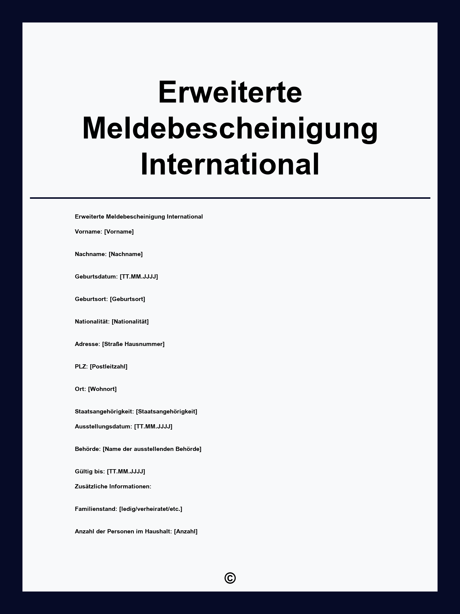 Erweiterte Meldebescheinigung International