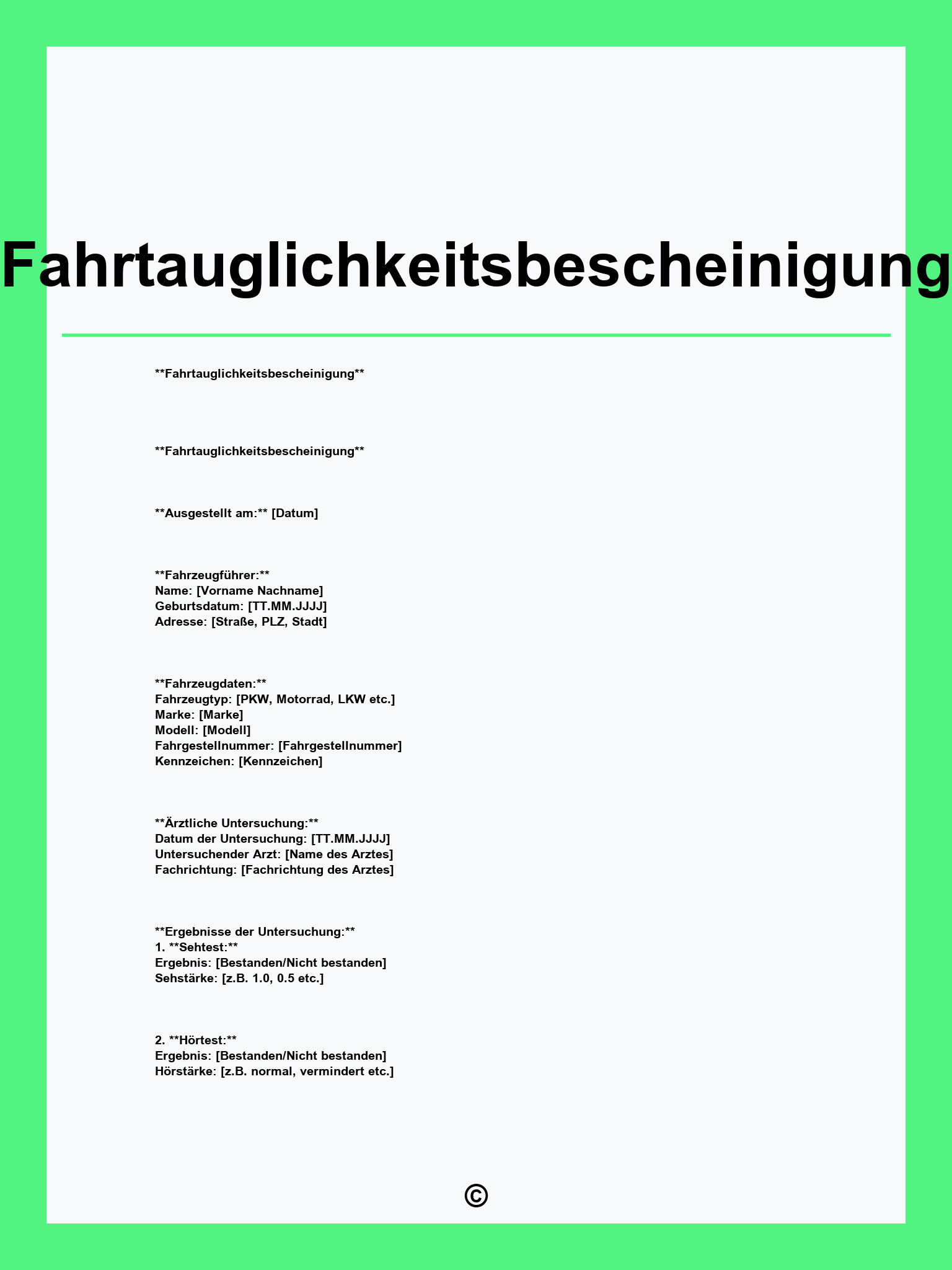 Fahrtauglichkeitsbescheinigung Muster