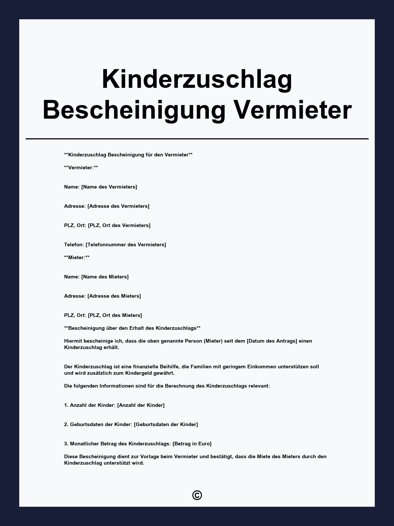 Kinderzuschlag Bescheinigung Vermieter
