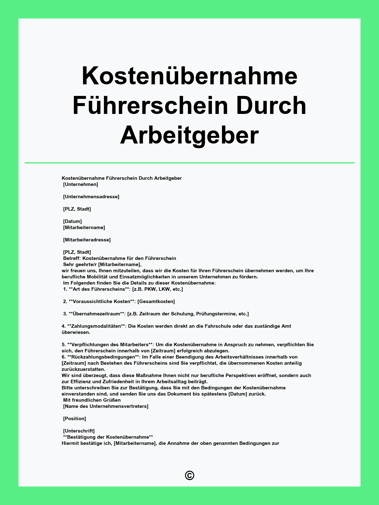 Kostenübernahme Führerschein Durch Arbeitgeber Muster