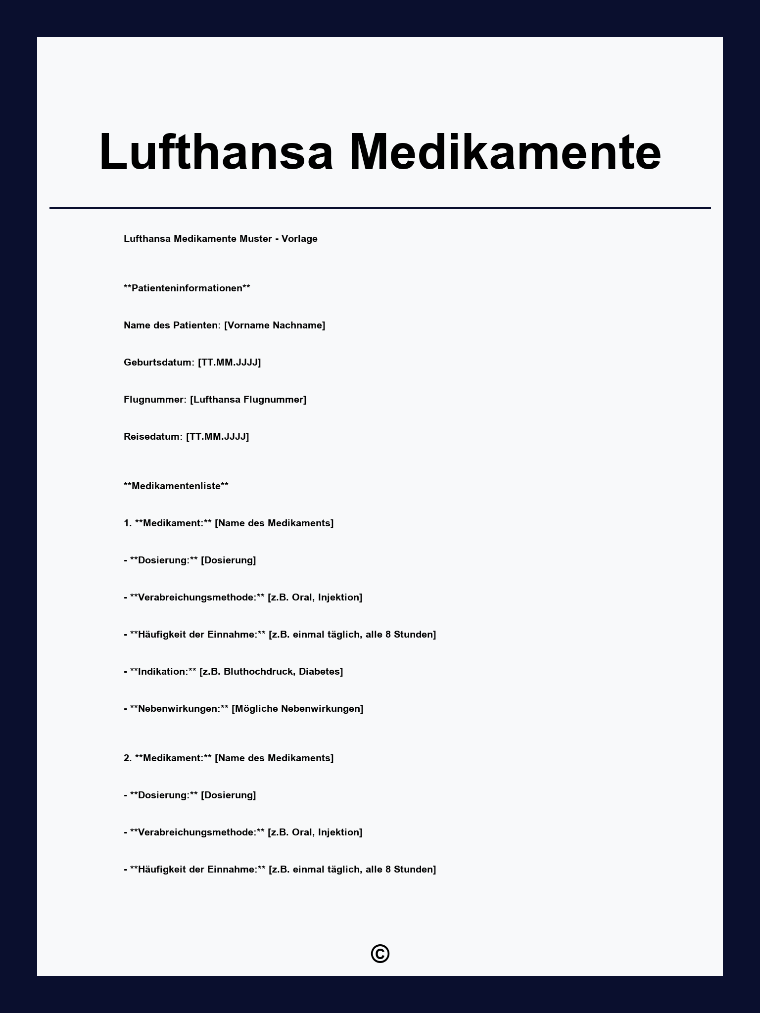 Lufthansa Medikamente Formular