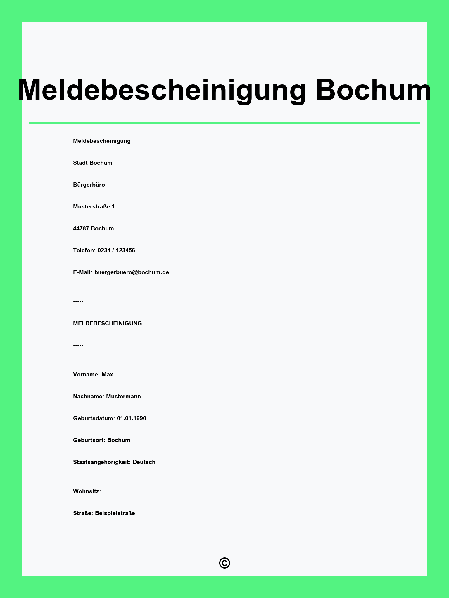 Meldebescheinigung Bochum