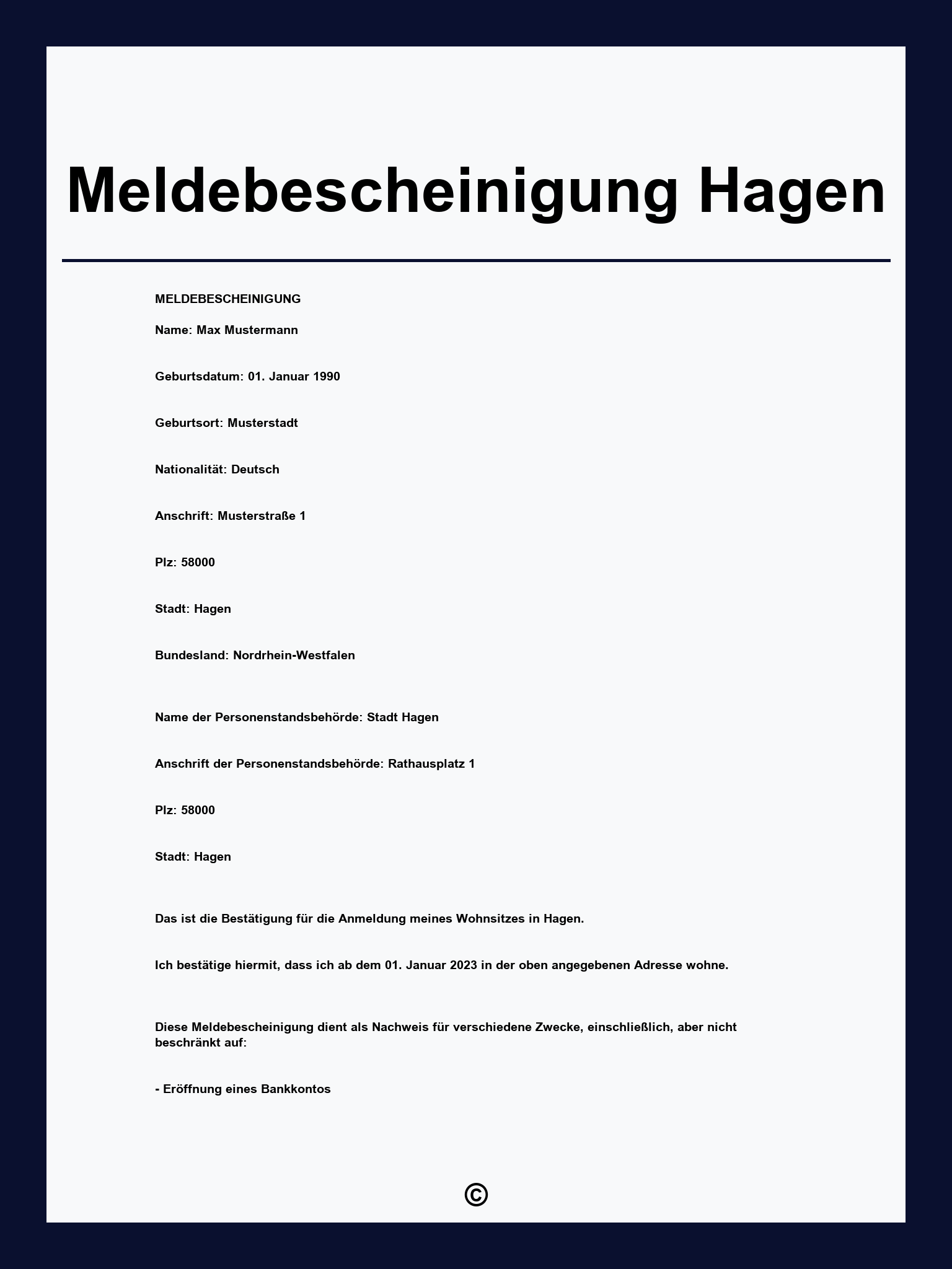 Meldebescheinigung Hagen