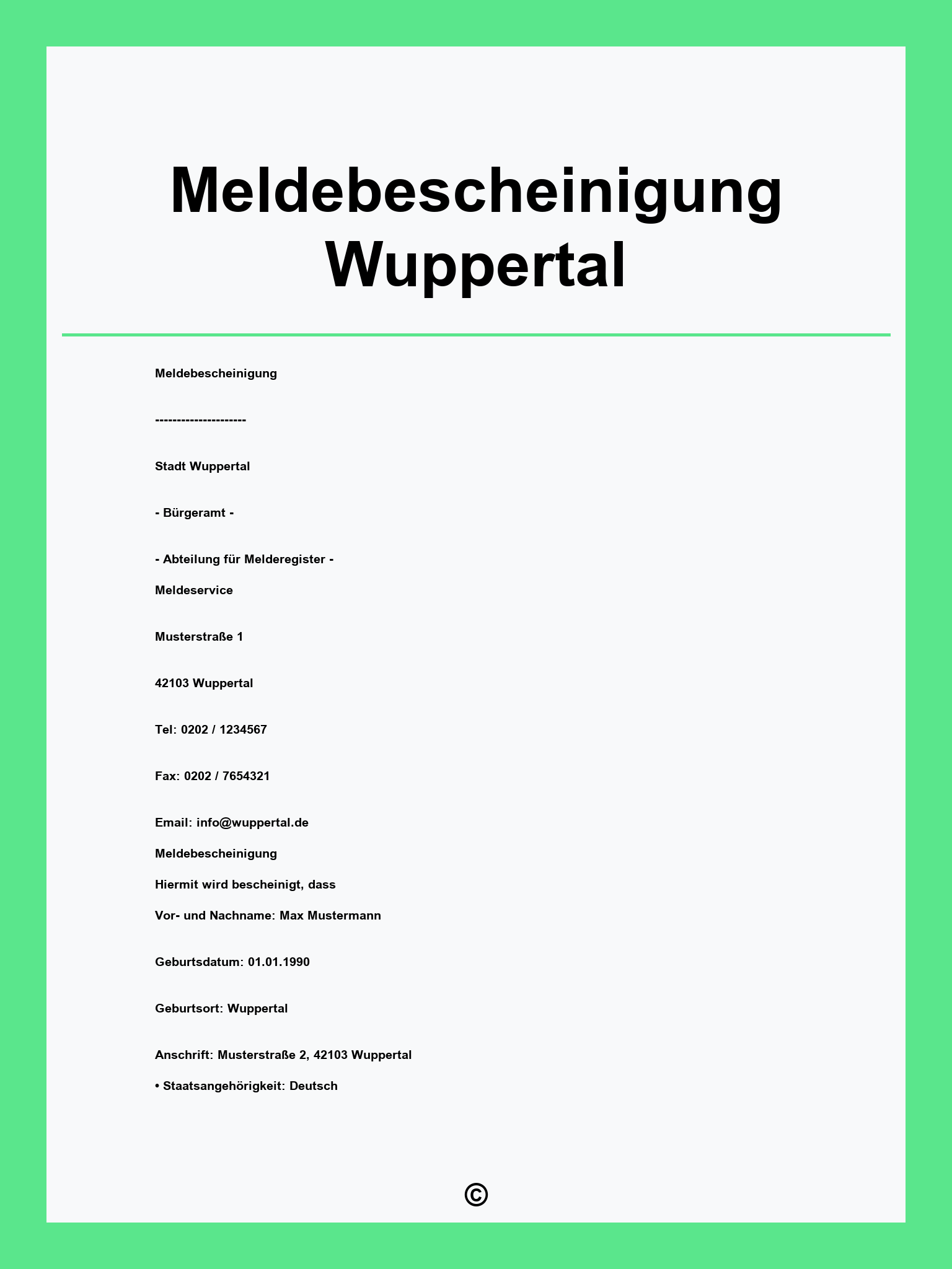 Meldebescheinigung Wuppertal