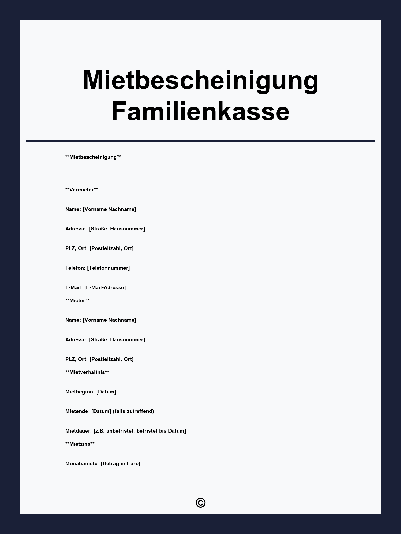 Mietbescheinigung Familienkasse