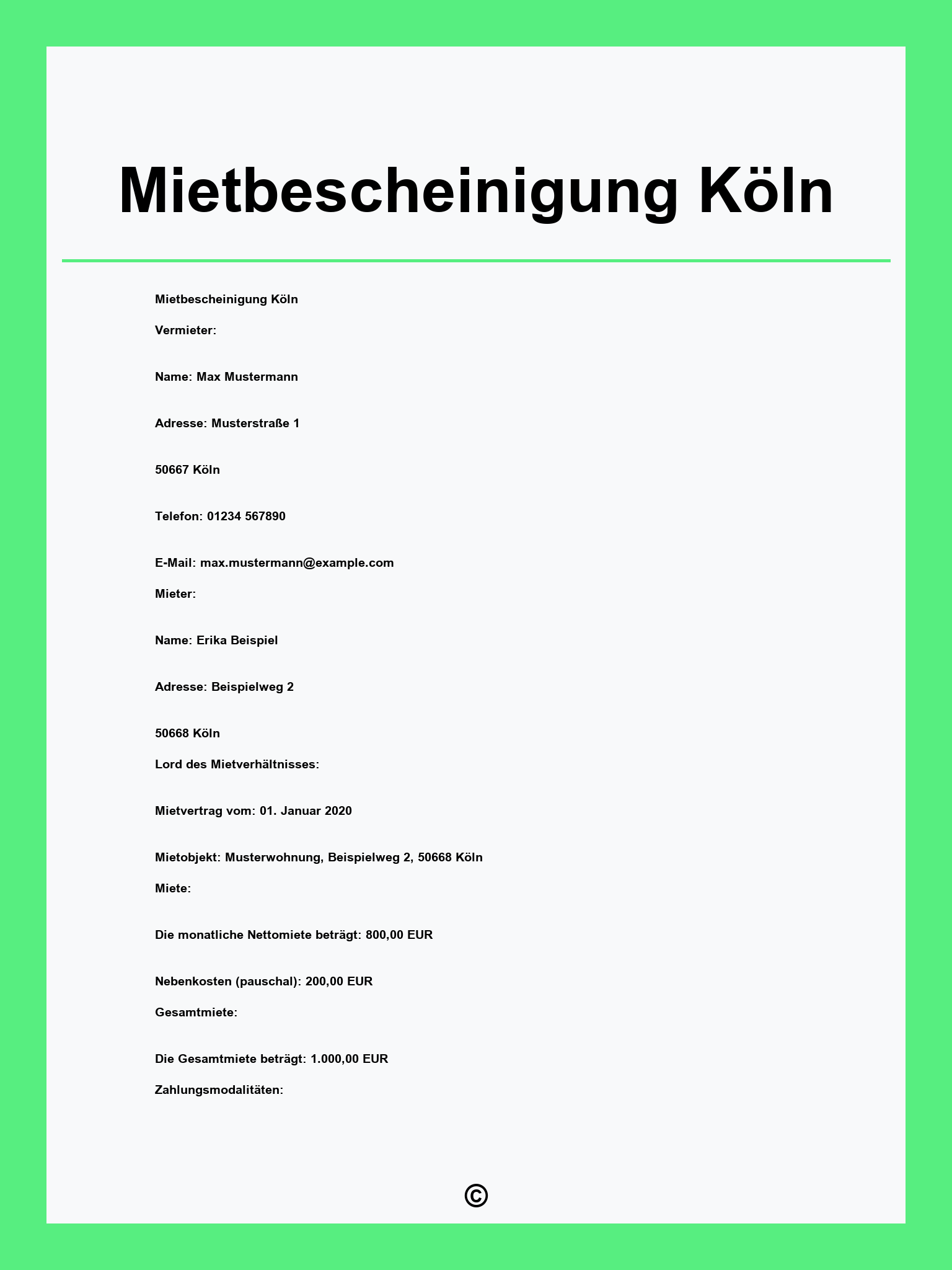Mietbescheinigung Köln