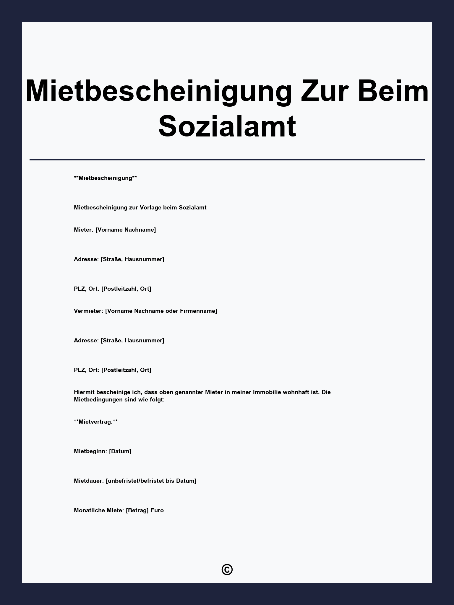 Mietbescheinigung Zur Vorlage Beim Sozialamt