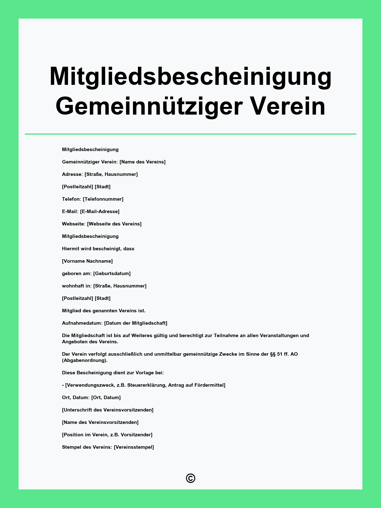 Mitgliedsbescheinigung Gemeinnütziger Verein