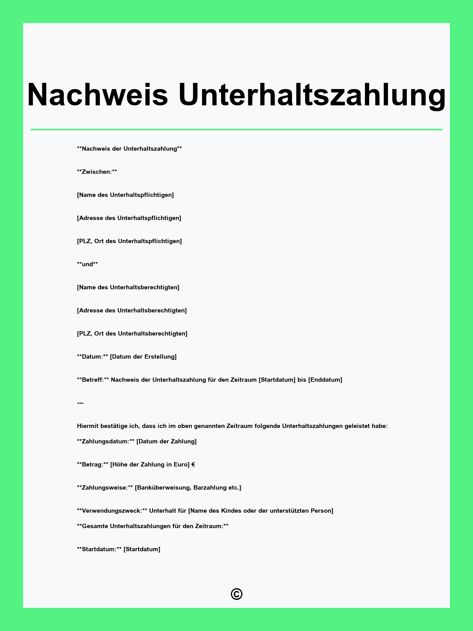 Nachweis Unterhaltszahlung Vordruck