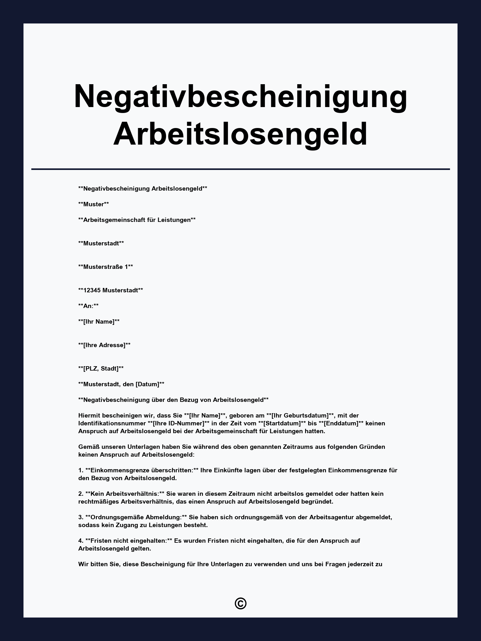 Negativbescheinigung Arbeitslosengeld