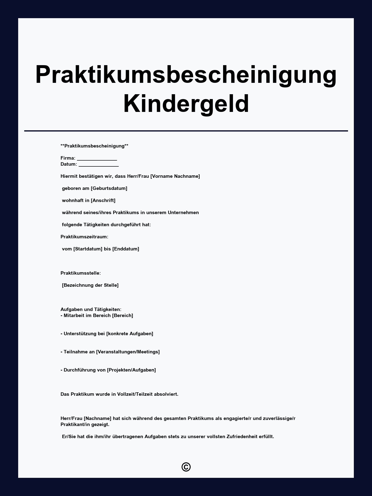 Praktikumsbescheinigung Kindergeld Vorlage