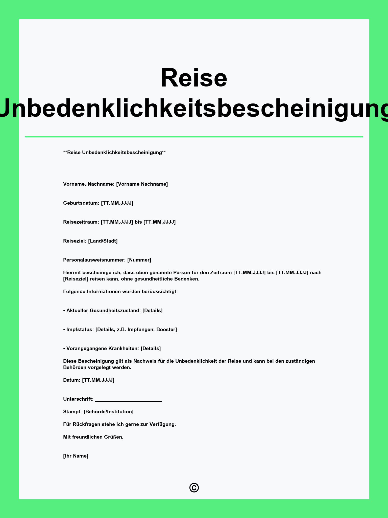 Reise Unbedenklichkeitsbescheinigung Muster