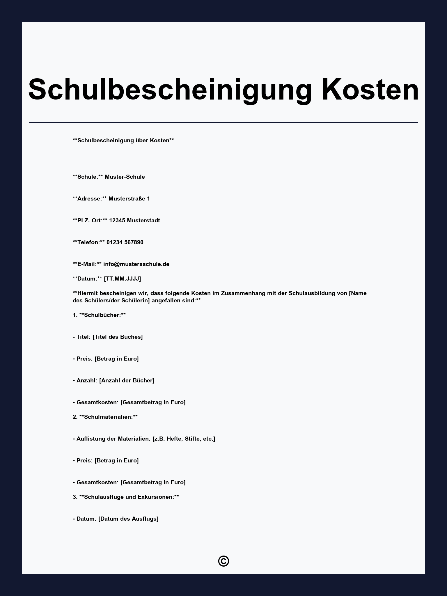 Schulbescheinigung Kosten