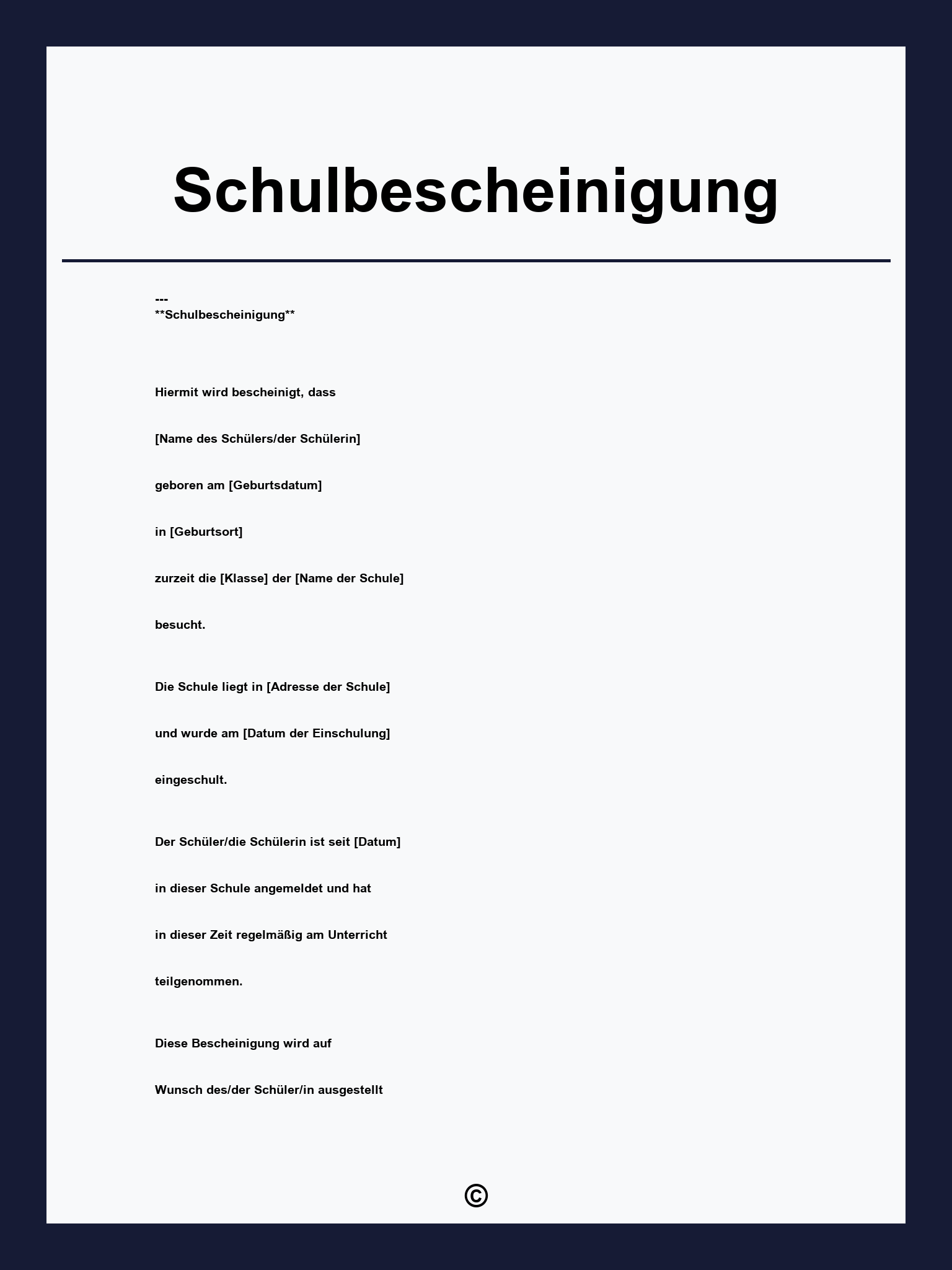 Schulbescheinigung Vorlage