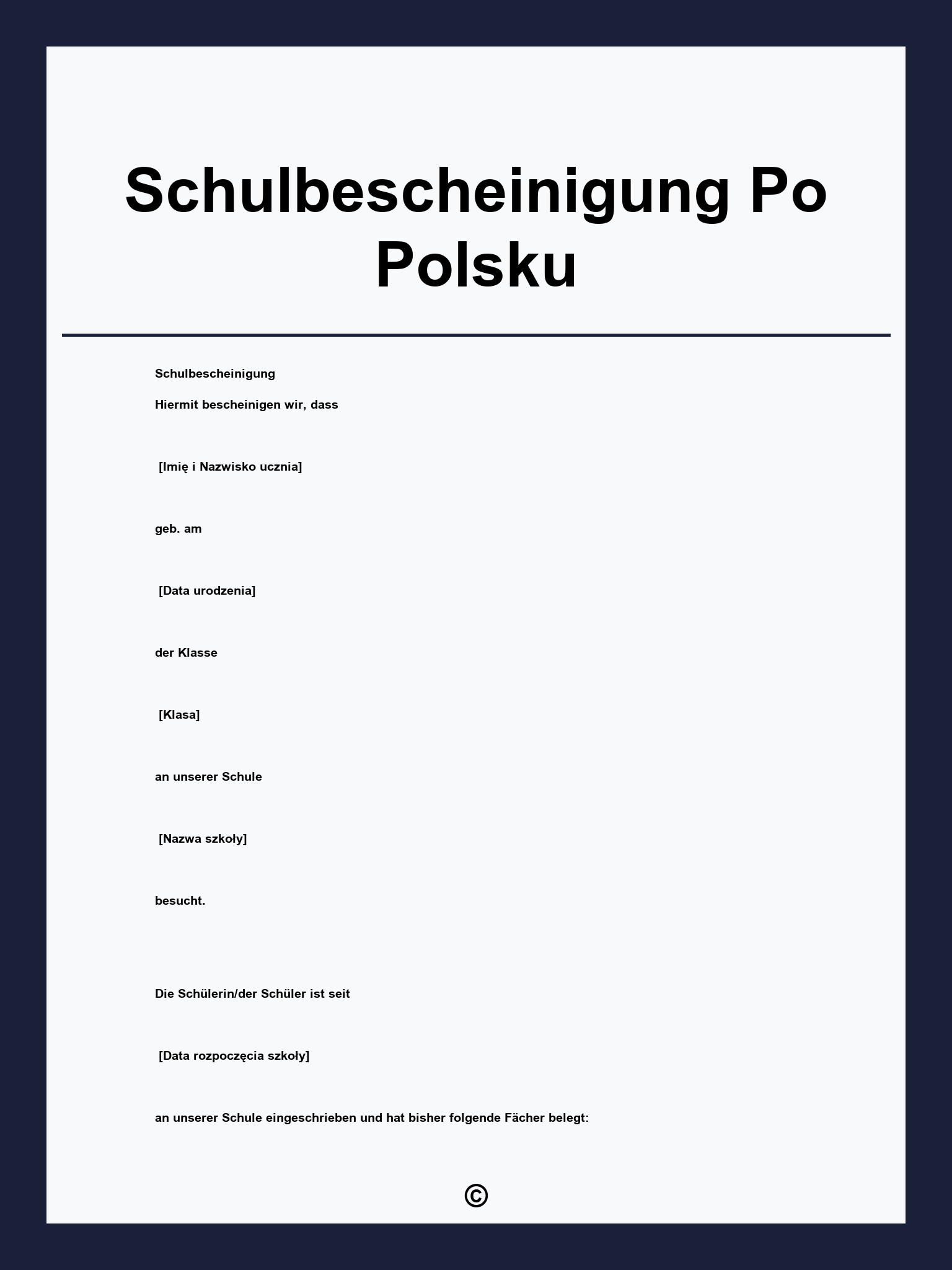 Schulbescheinigung Po Polsku