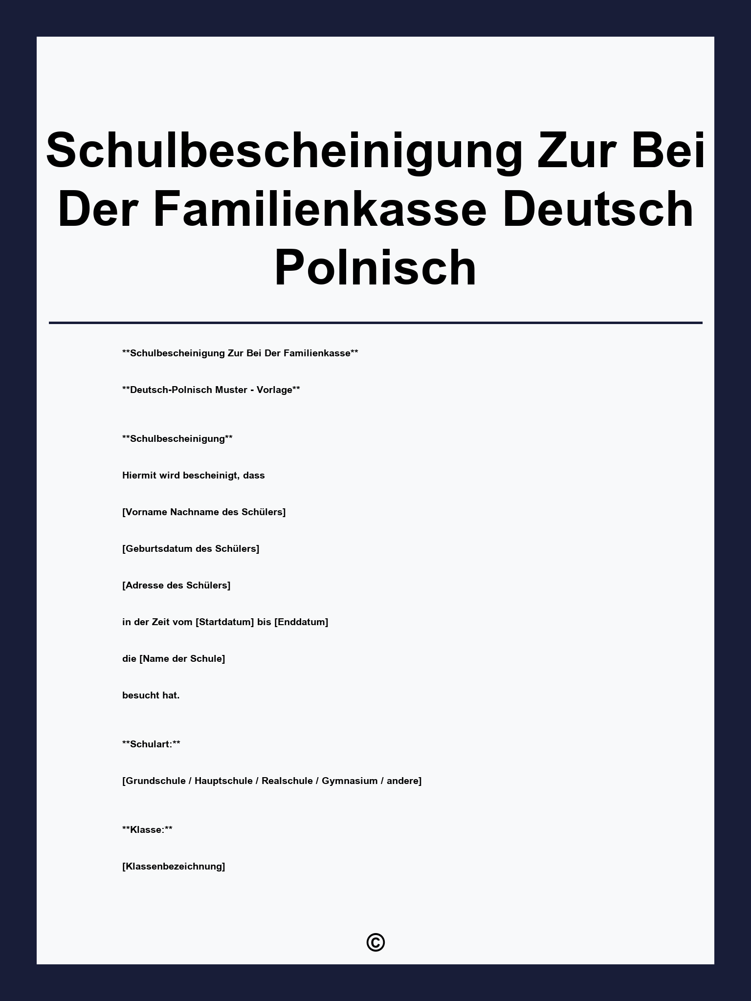 Schulbescheinigung Zur Vorlage Bei Der Familienkasse Deutsch-Polnisch
