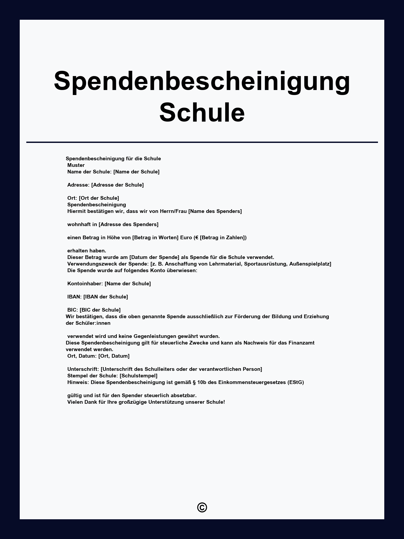 Spendenbescheinigung Schule Vorlage