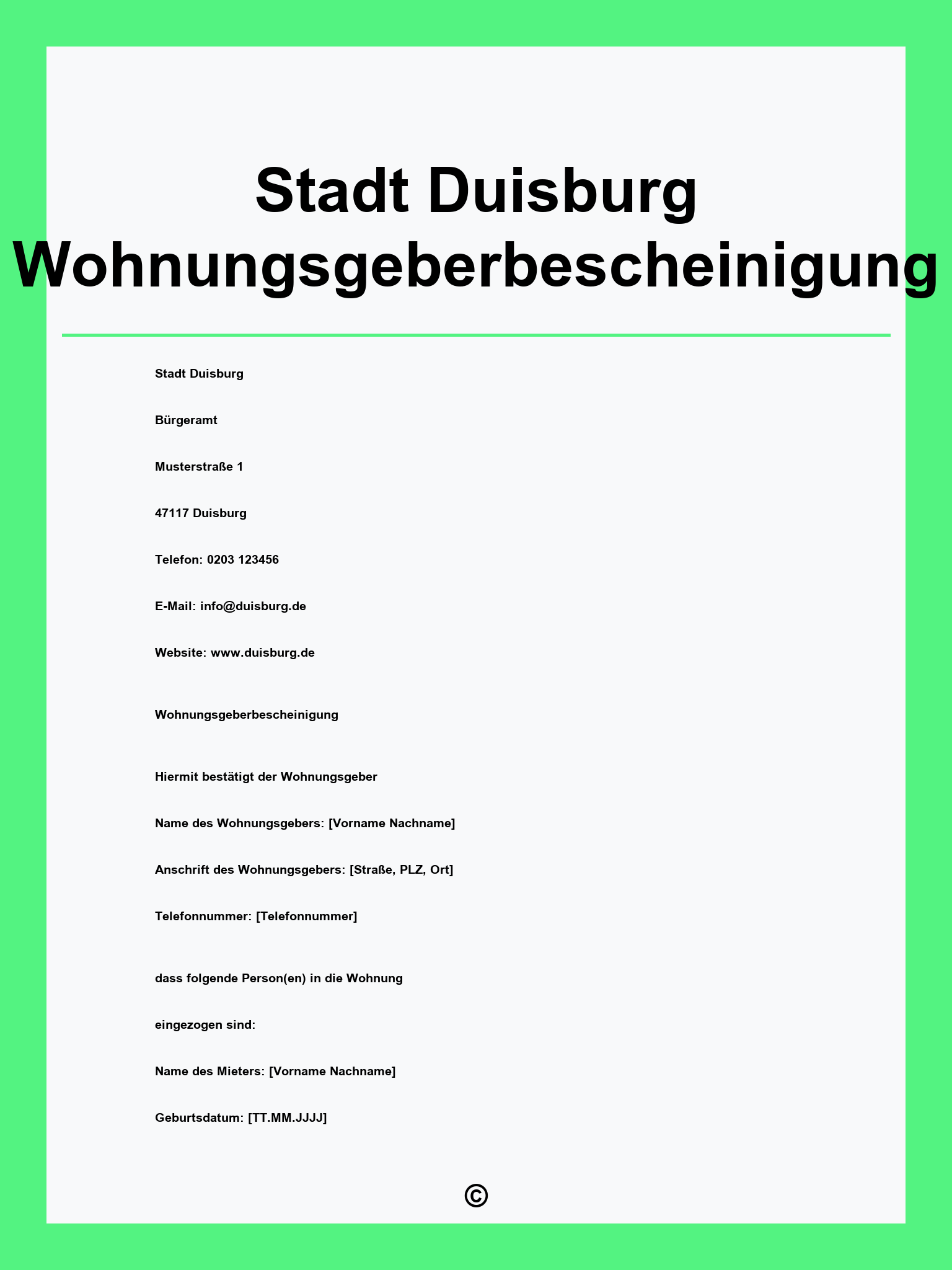 Stadt Duisburg Wohnungsgeberbescheinigung